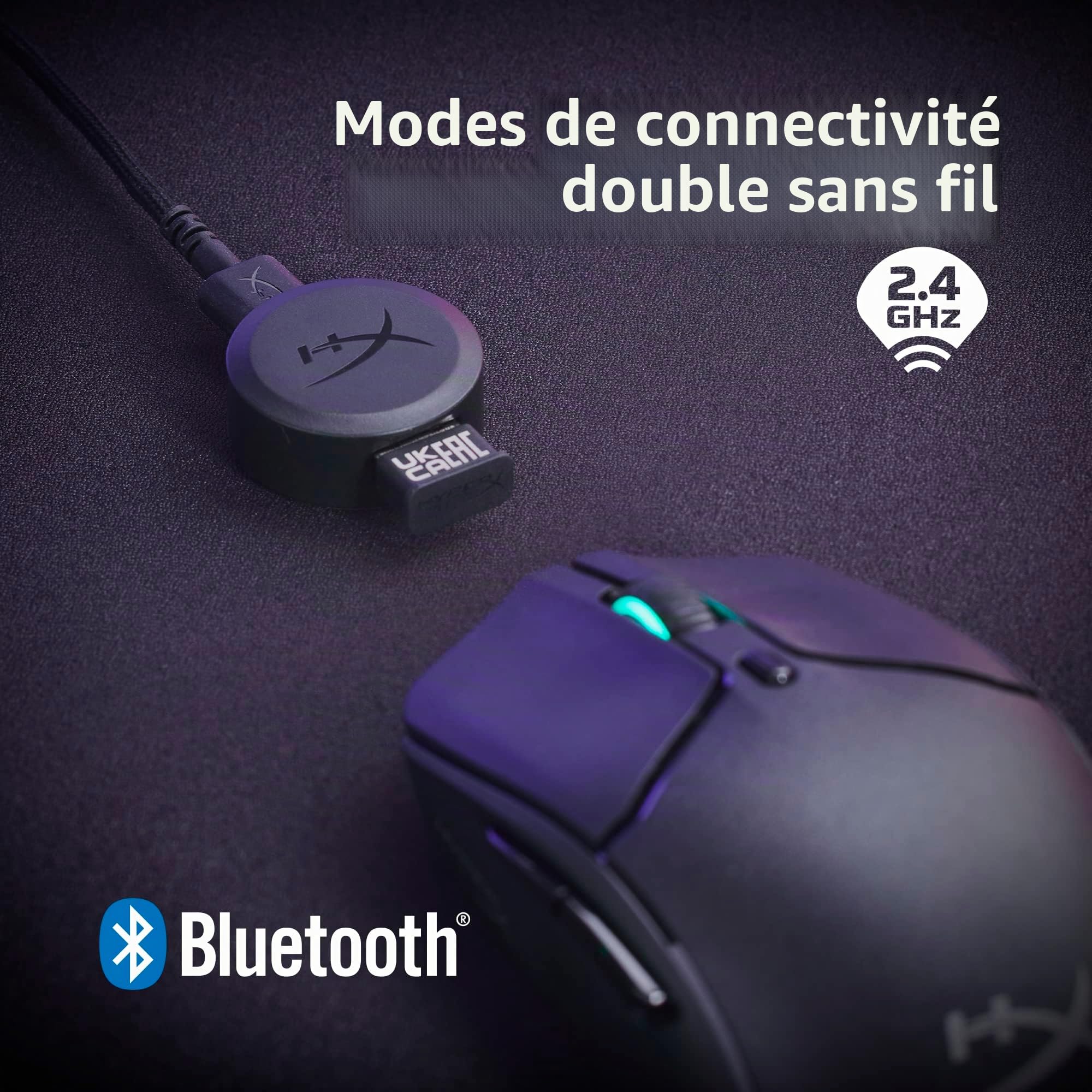 HyperX Pulsefire Haste 2 Wireless, Souris Gaming Sans Fil Ultra Légère 61 g, Capteur HyperX 26K jusqu’à 26 000 DPI, Double Connexion Sans Fil 2.4 GHz et Bluetooth, Autonomie jusqu’à 100h, Noir