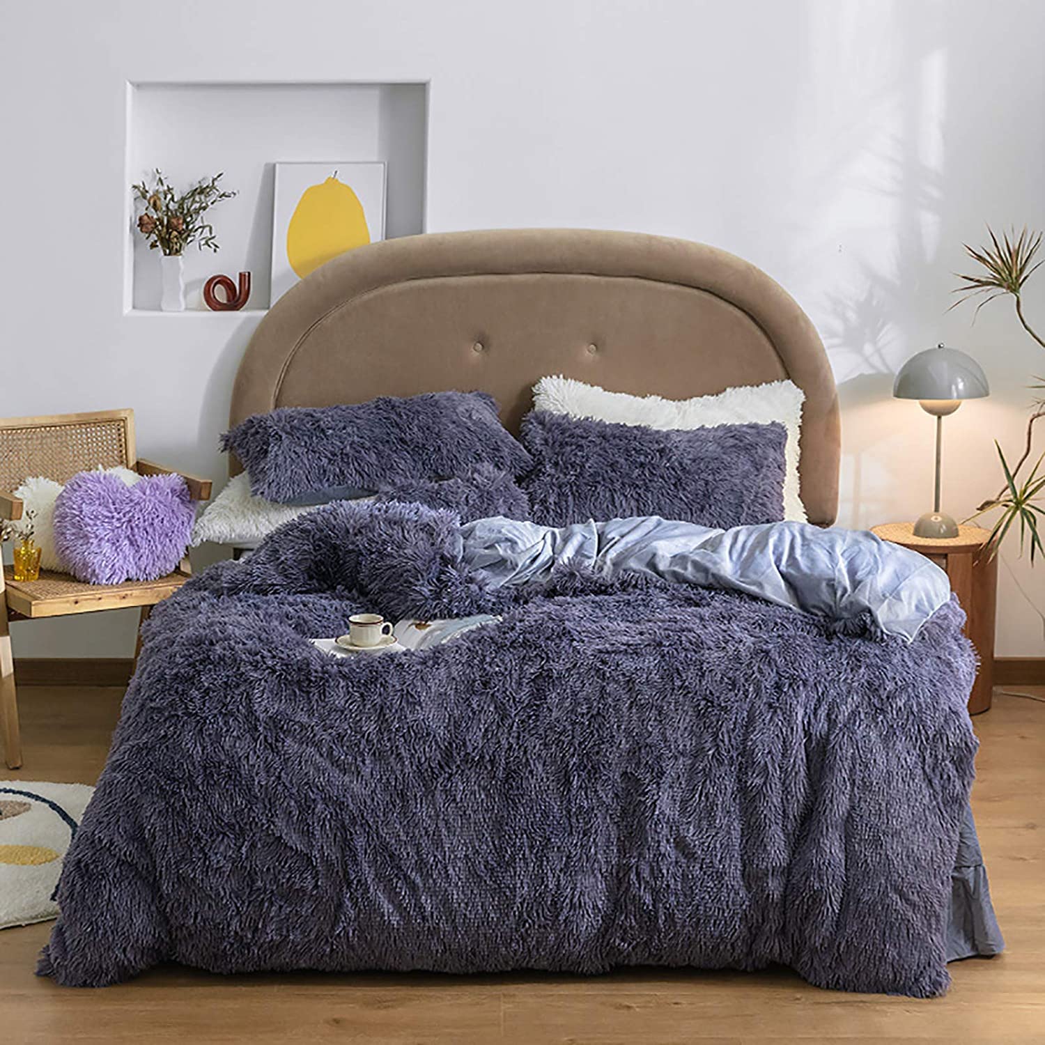 MGEMJMJ Solid Color Fluffy Duvet Cover,Winter Soft Fuzzy Faux Fur Quilt Cover With Zipper,Shaggy Flannel Comforter Cover(Size:180x200cm(71x79inch),Color:B)