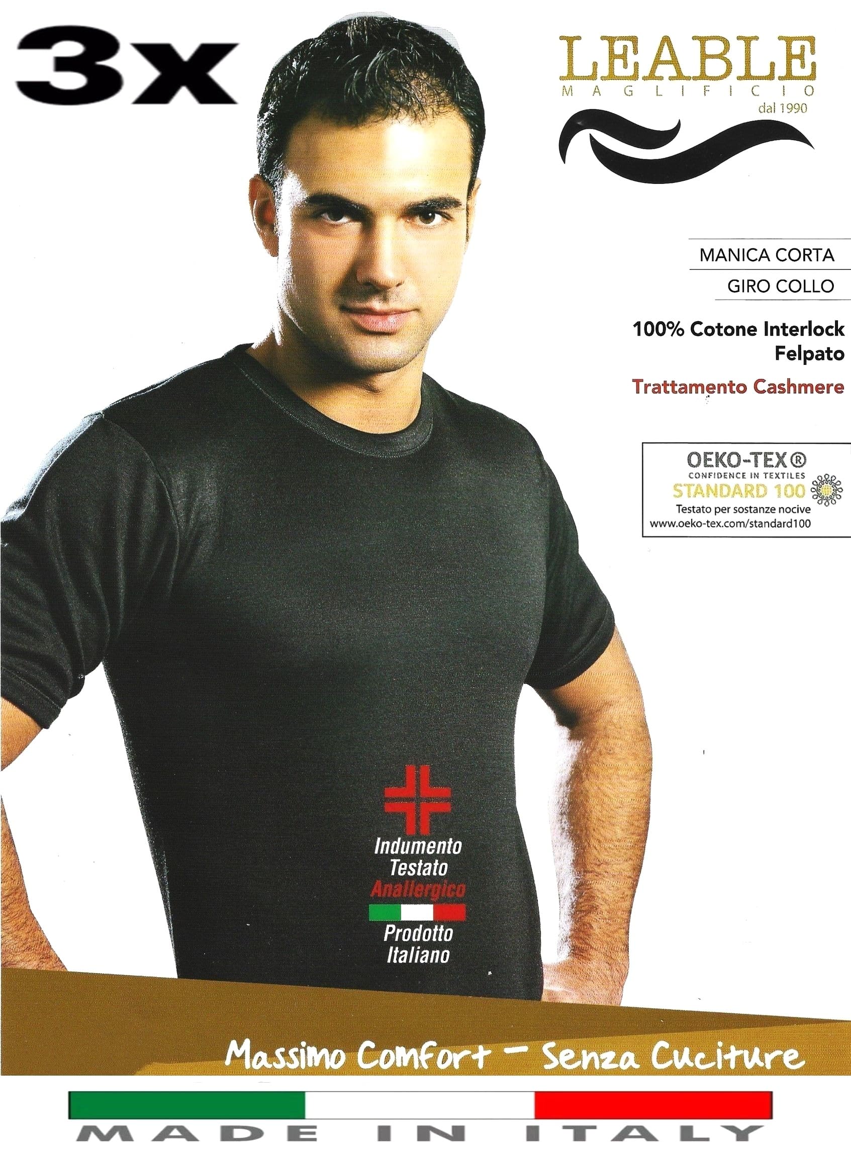 3 Maglia Intima Uomo Caldo Cotone Felpato,Girocollo Manica Corta,Colori Assortiti,Taglie dalla M alla Taglia Forte 5XL,Prodotto Italiano 100%.