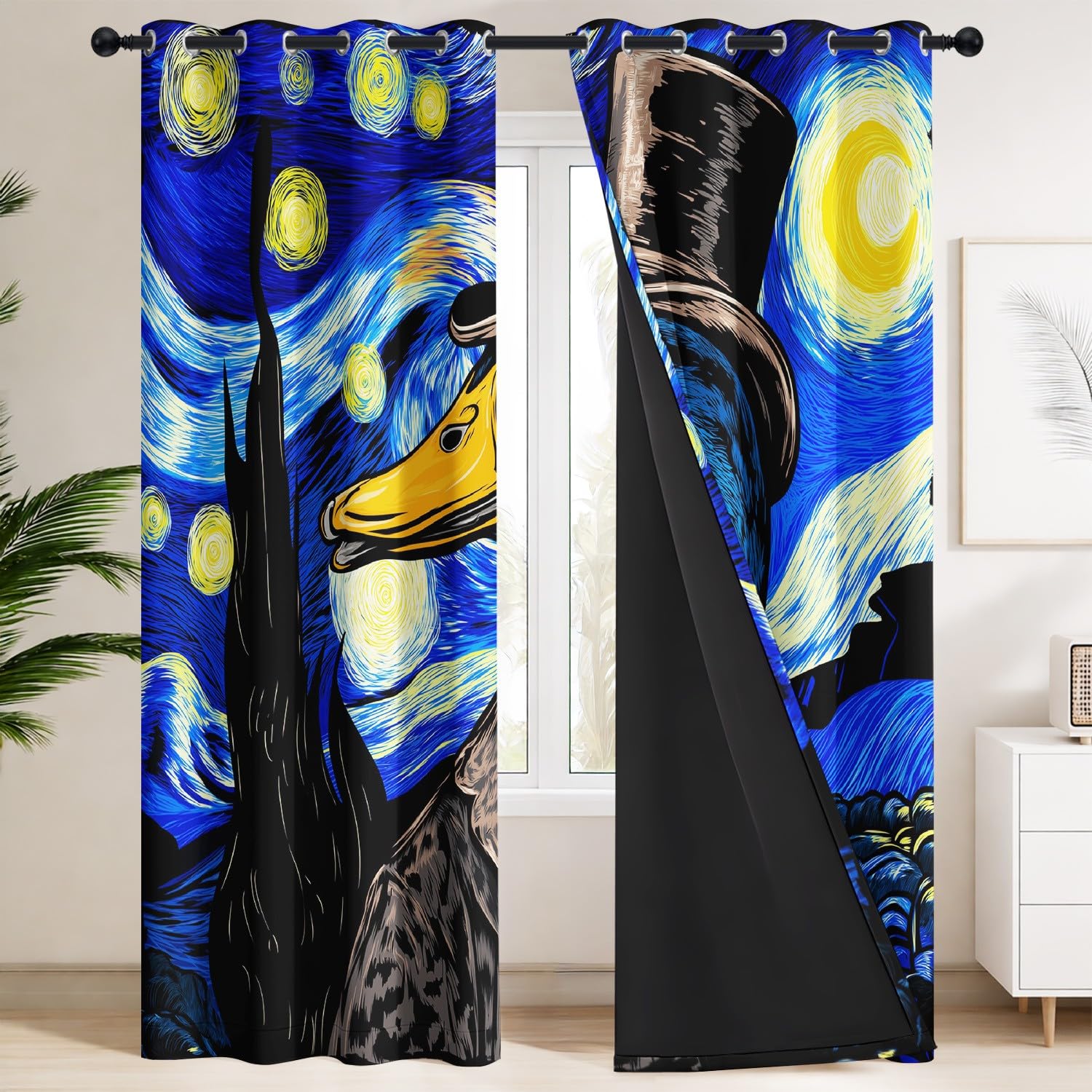 Animal Anthropomorphe - Cortina opaca con ojales para salón, dormitorio, 140 x 240 cm, 2 paneles azul