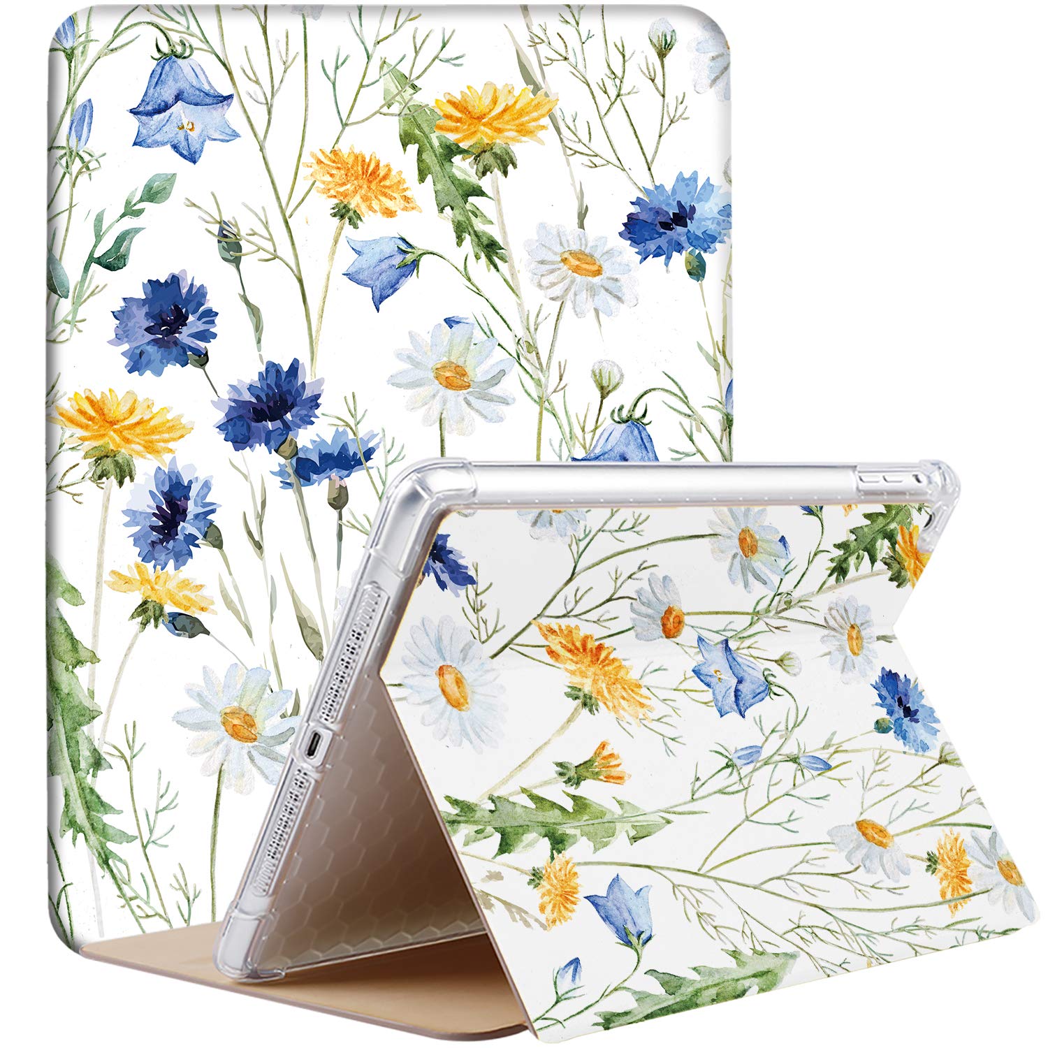 DuraSafe Cases for iPad 7th 8th 9th Gen 2019/2020 / 2021-10.2 Inch [iPad 9 8 7 ] A2602 A2270 A2197 MW762HN/A MW742HN/A MYLC2HN/A MYL92HN/A Printed Cover with AirCushion Corner - Blue & Yellow Flowers