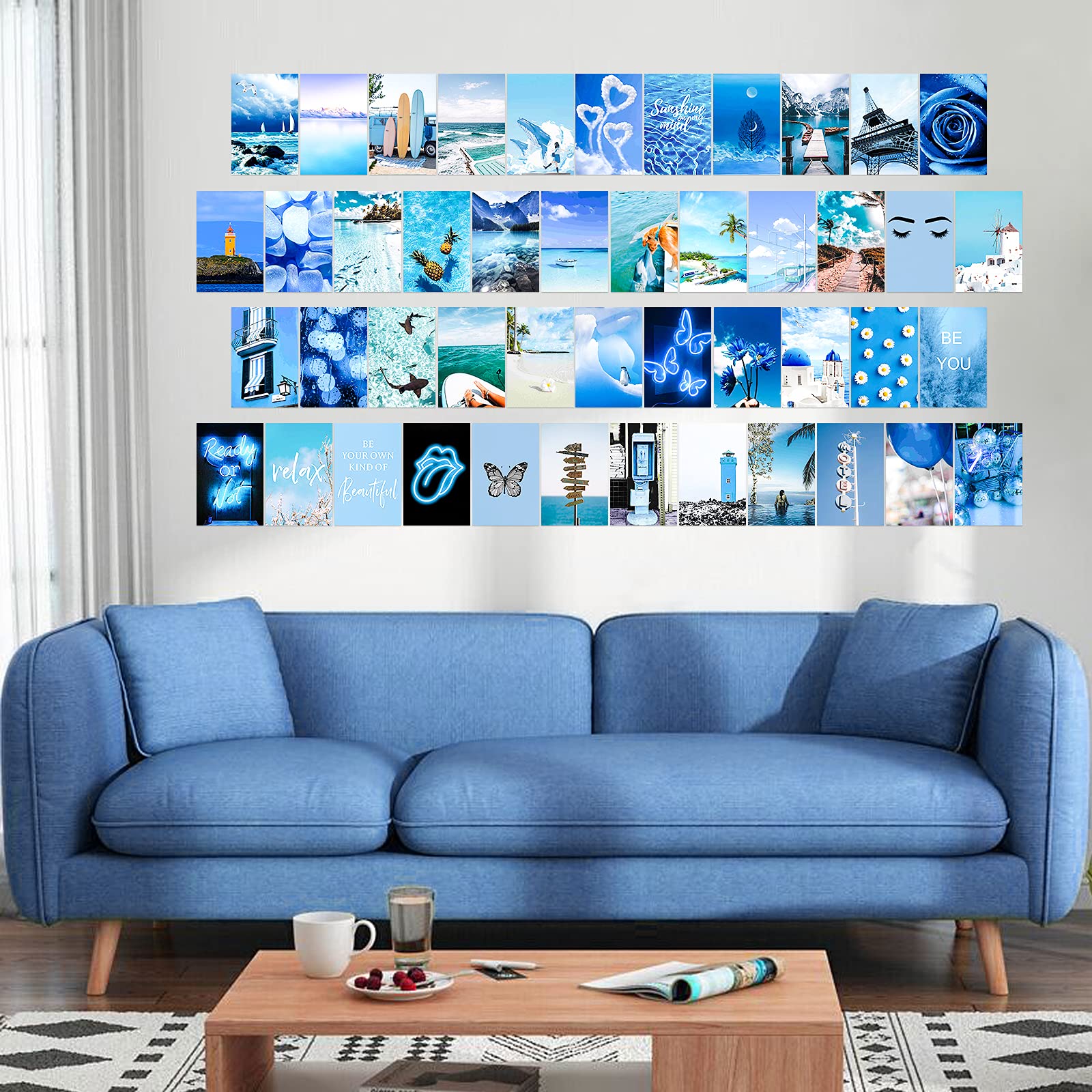 Blue Wall Collage Kit Aesthetic Pictures 50 Set 4x6 Inch Art Photos