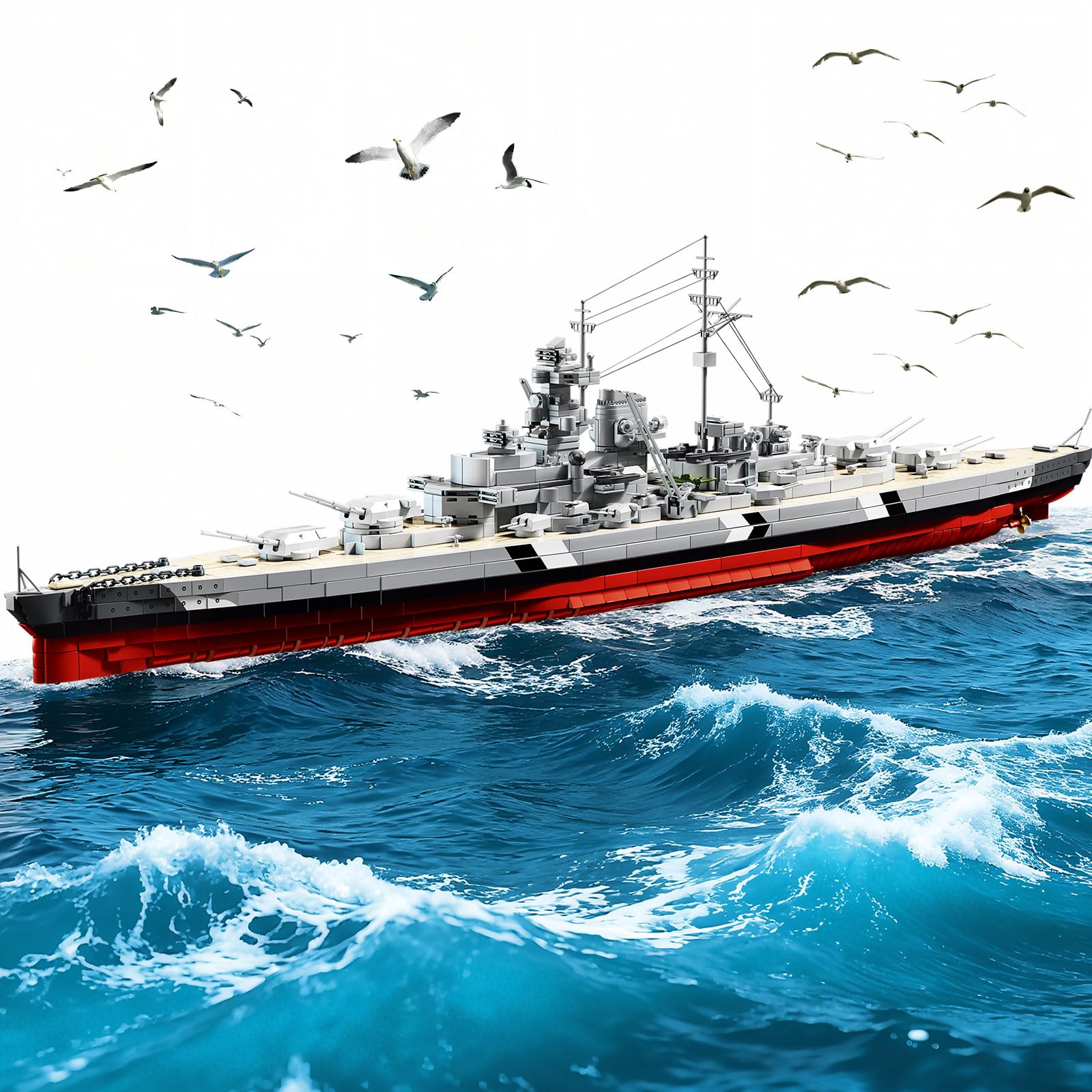 Brihappen Battleship Building Set for Adults Teens 14+, Large Military World-Bismarck Class Battleship Model, Collectible Display Warship Toy, Birthday Gifts for Building Blocks Lover (2686 PCS)