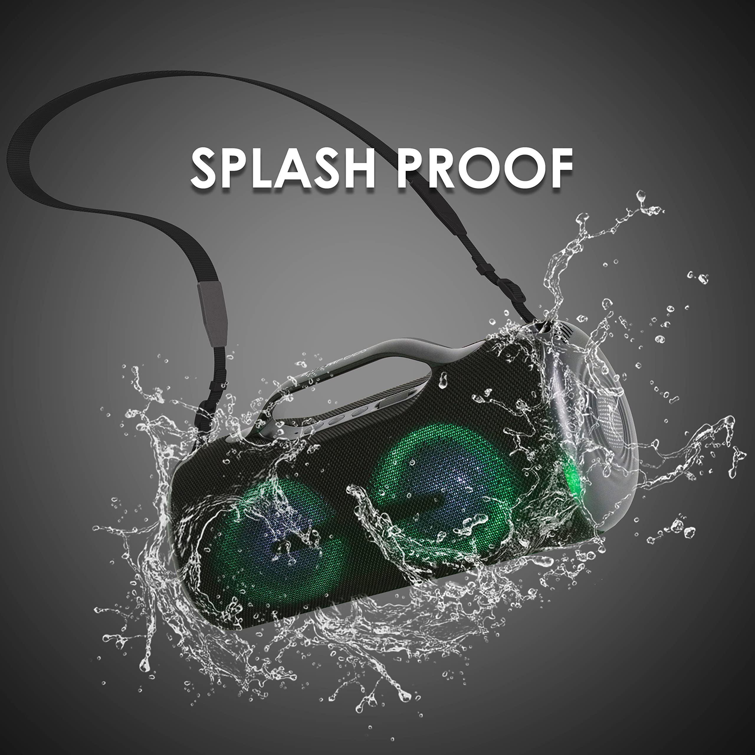 Boompods Rhythm 60 Haut-Parleur Bluetooth sans Fil - Mini Enceinte Portable avec Effets Lumineux LED, Autonomie 10h, Double Couplage, Haut Parleur étanche pour Voyage, Douche et Jardin, Noir