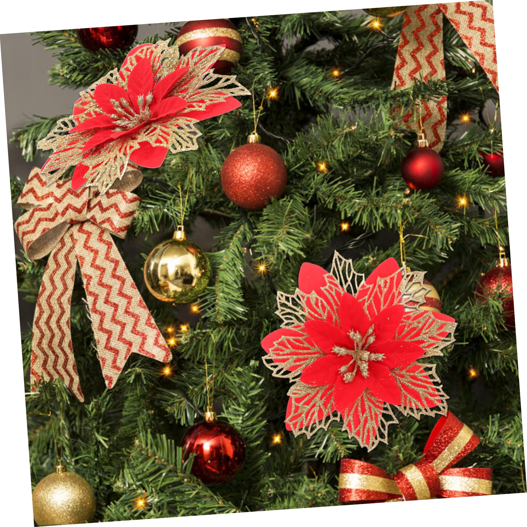Cabilock 30piezas Flores Artificiales De Navidad para Decoración De Árbol Adornos para De Navidad Accesorios De Flores De Poinsettia Decoración para Bodas y Cumpleaños