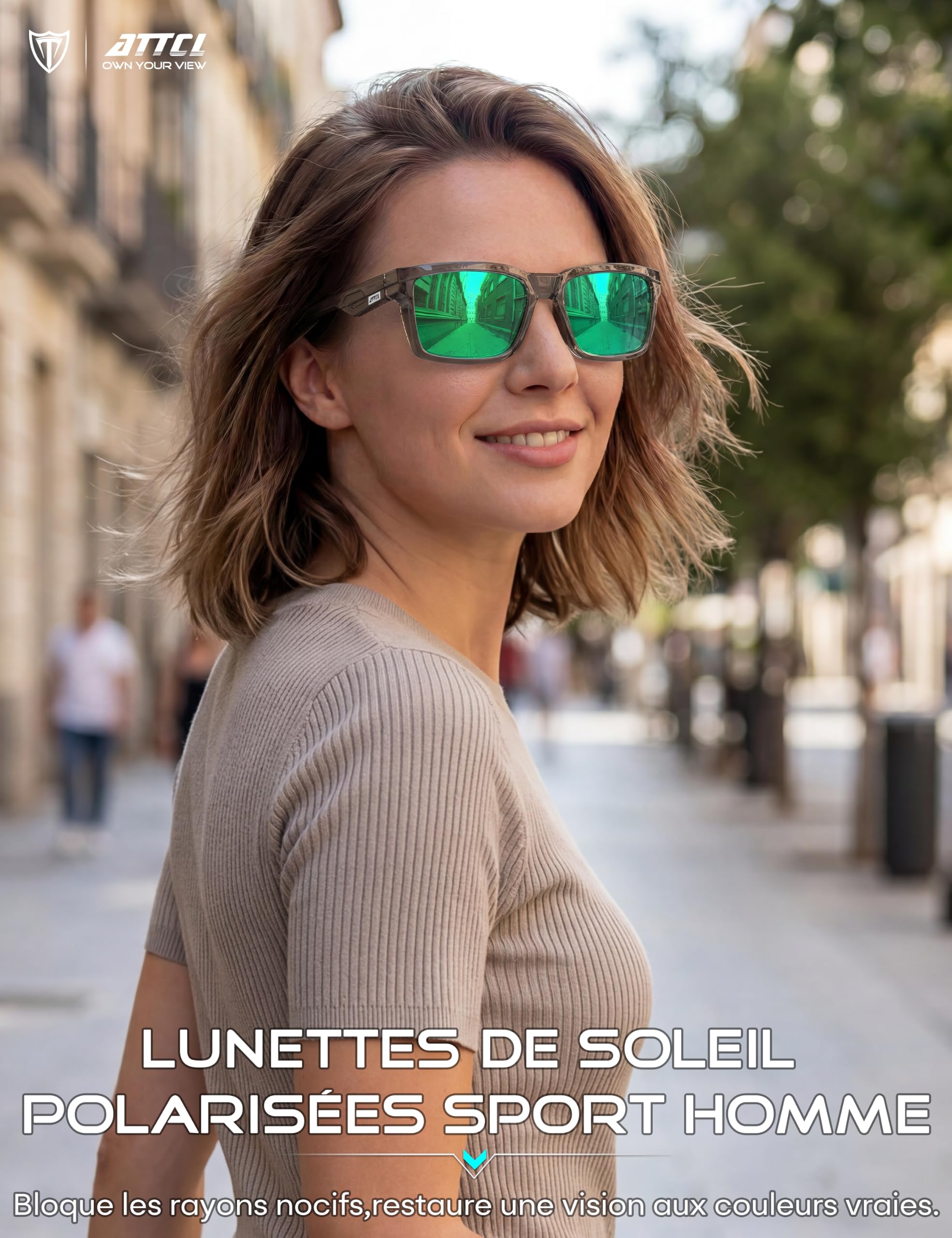 ATTCL Lunettes de Soleil de Sport Polarisées pour Homme Avec Protection UV400 Ultra Léger TR90 Flexible Cadre