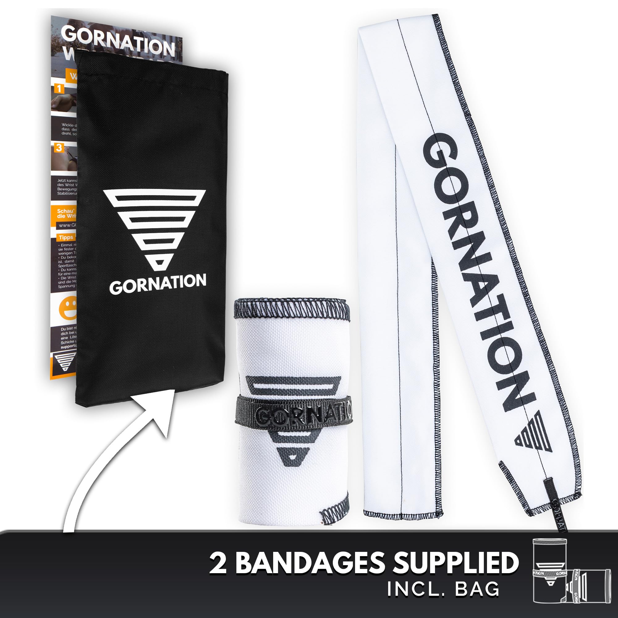 GORNATION Handledsband – Performance Wrist Wraps för fitness, gym, kalisthenics och styrketräning – 1 par omlottband, premium vit