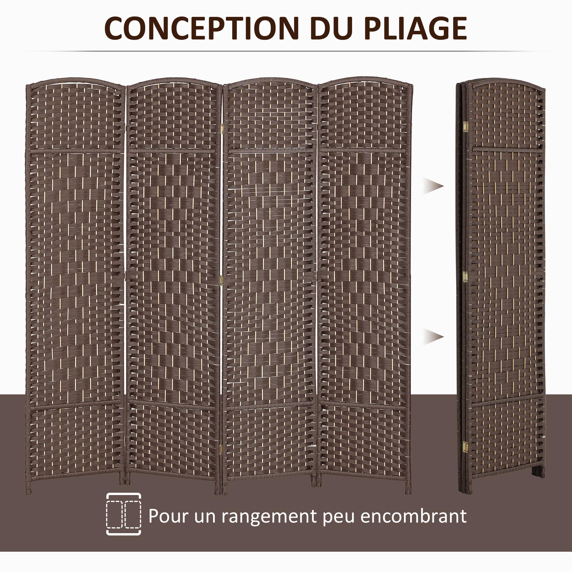 HOMCOM Parawan z drewna, 4 panele, 180 x 180 cm, składany, do salonu, sypialni, domu, brązowy