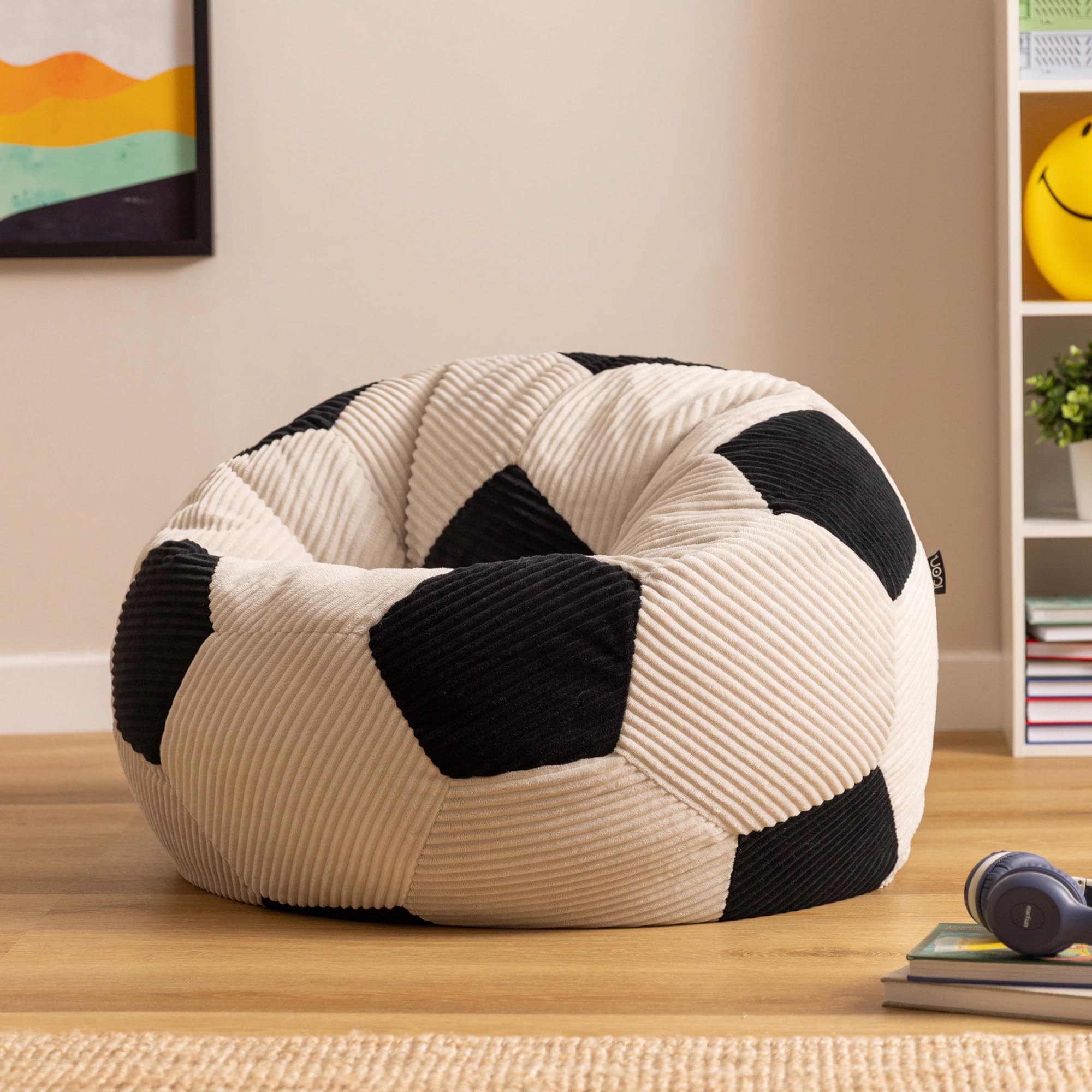 Icon Football Pouf Enfant, Pouf Poire Ado avec Remplissage, Chaise Enfant, Fauteuil Chambre, Meuble Chambre, Meuble Salon, Noir