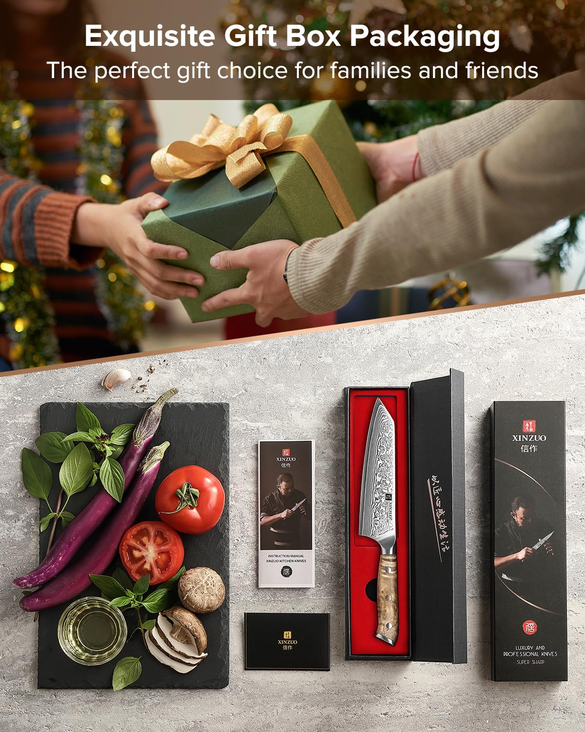 XINZUO Kiritsuke Chef Knife 5.8",Sharp Forged Damascus Stainless Steel Sharp Small Kitchen Knife,For Home & Restaurant,Full Tang Figured Sycamore Wood And Mosaic Copper Rivet Handle — Amazon image 6