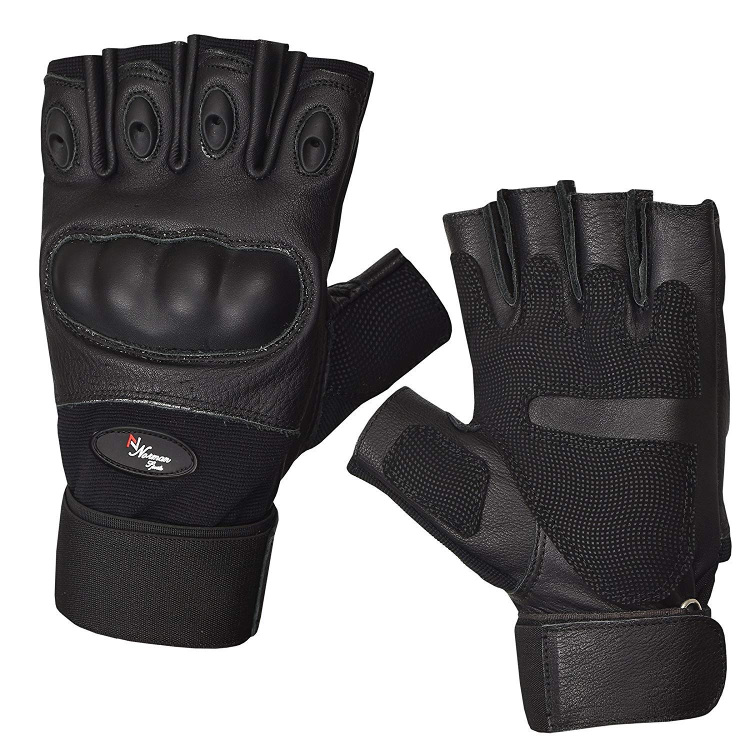 Norman Men's Black Outdoor Half-Finger Fingerless Anti-Slip Airsoft Hunting Riding Cycling Gloves Sports Fingerless Gloves (M)
