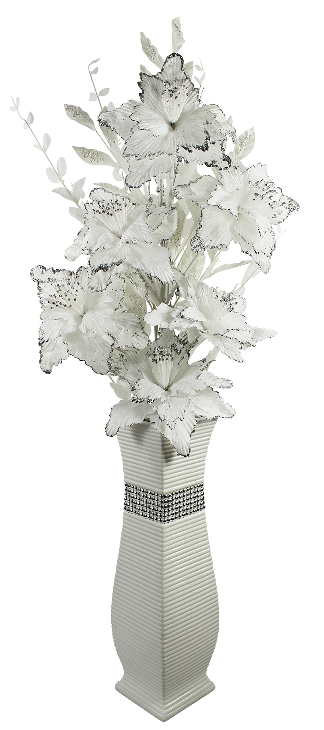 Grey Flourish Large Floor Vase with Artificial Flowers Black and White