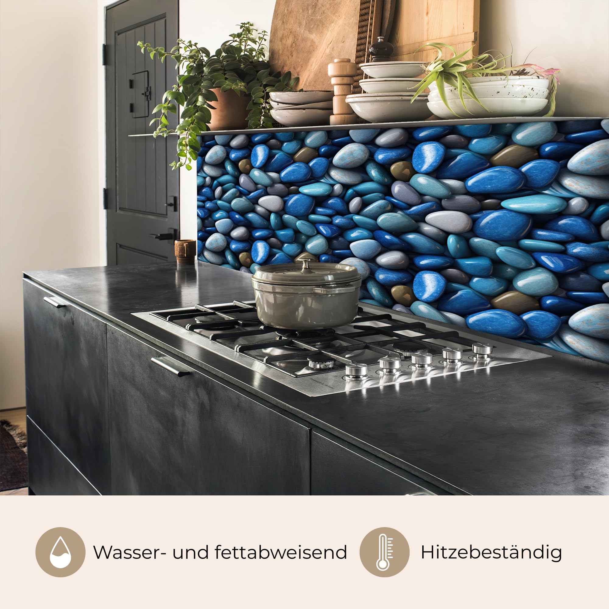 KitchenYeah© Küchenrückwand 80x200 cm Selbstklebende Kitchen Wall Protector Küchen Rückenwand Küchenfronten Küchenrückwände Küche Wand Blaue - Ozean - Kiesel