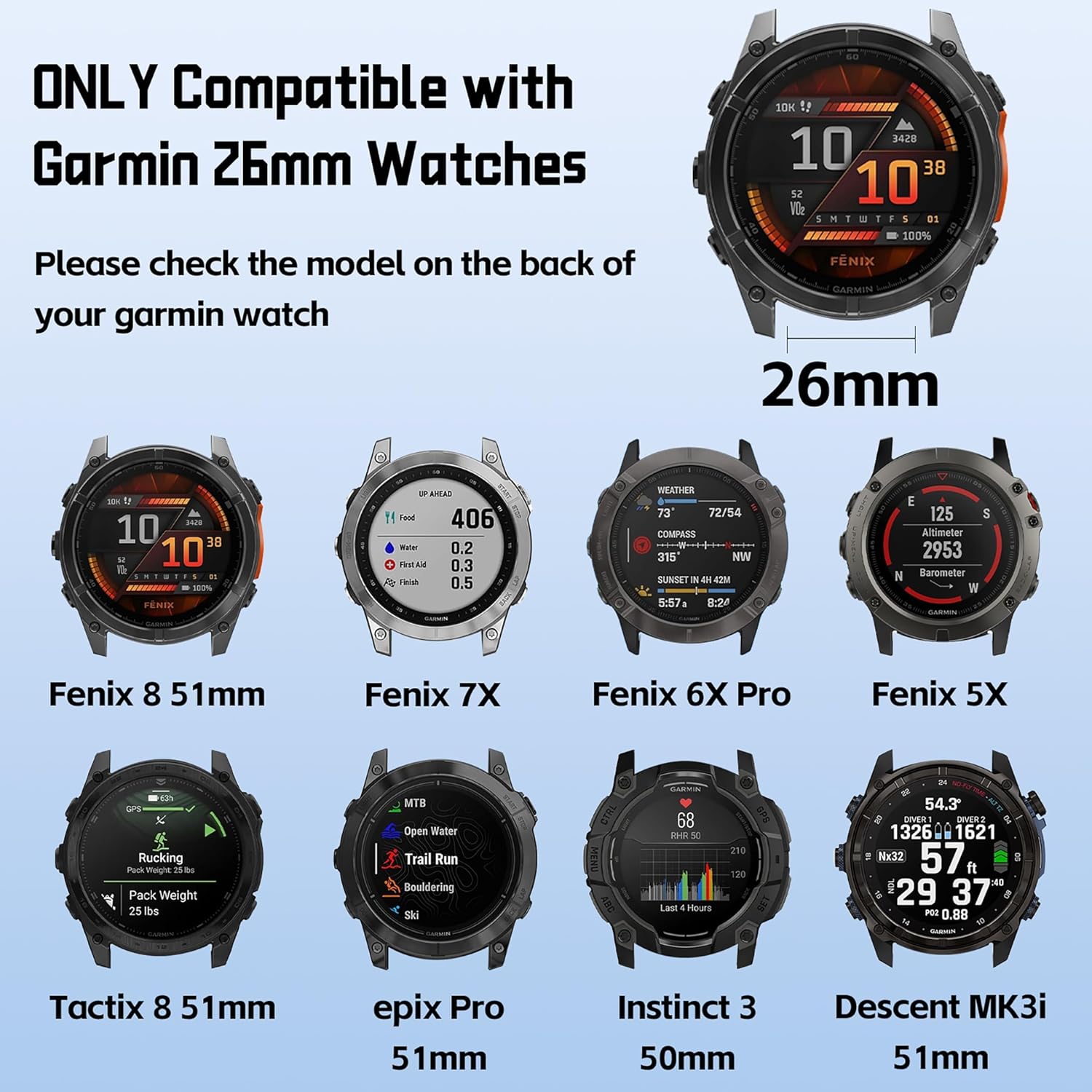 Laband QuickFit 26mm Stretchy Braided Compatible with Garmin Fenix 8 51mm Watch Band/7X/7X Pro/6X Pro/6X/5X/5X Plus/3/2X, Parachute Buckle Elastic Nylon Strap for Instinct 2X/Enduro 3/Descent MK1 - Image 5