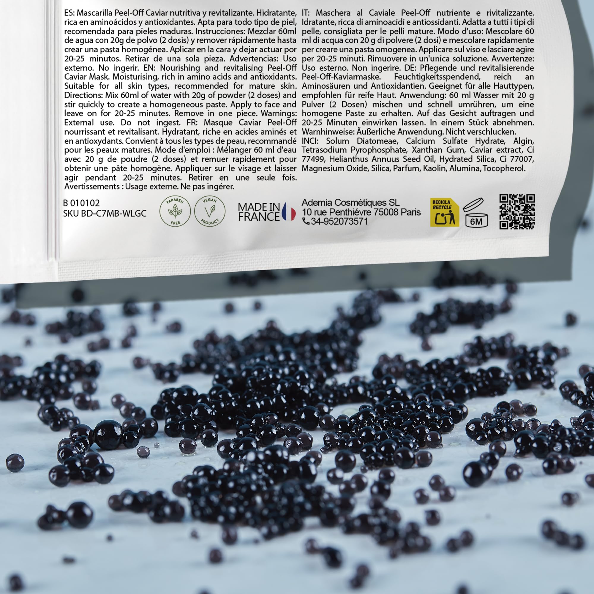 Masque Visage Relaxant et Lifting au Caviar | Soin Fermeté | Masque Peel-Off | Anti-Âge | Hydratation et Élasticité | Élimination Points Noirs, Transparent, 200g (Lot de 1)