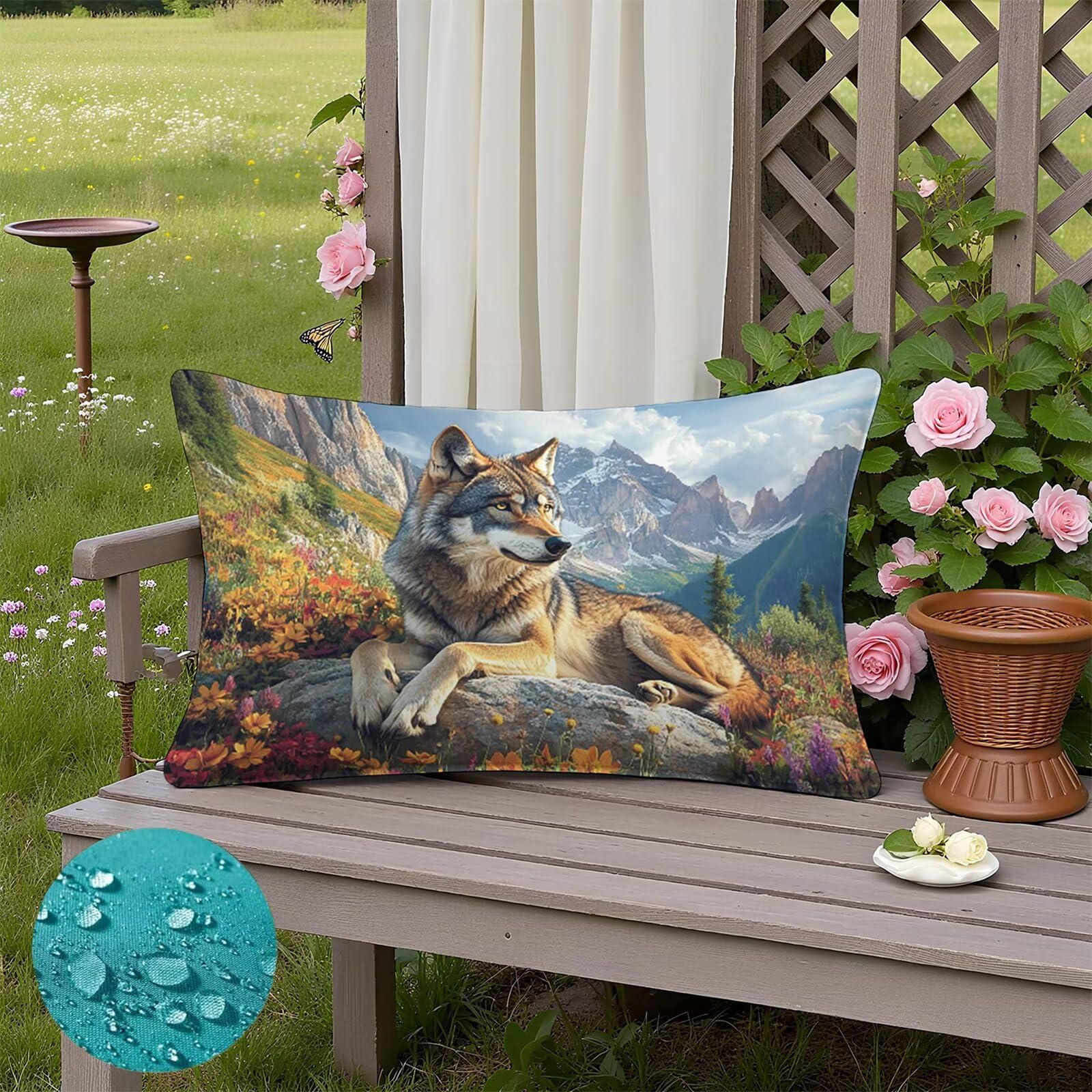 Funda Cojin 40x60 Animal Juego de 2, Lobo Fundas Cojines Exterior Impermeable, Terciopelo Funda de Almohada con Cremallera Oculta, Suave Cómodo y Fácil Cuidado, para Sofá, Cama, Silla o Jardín K3-77