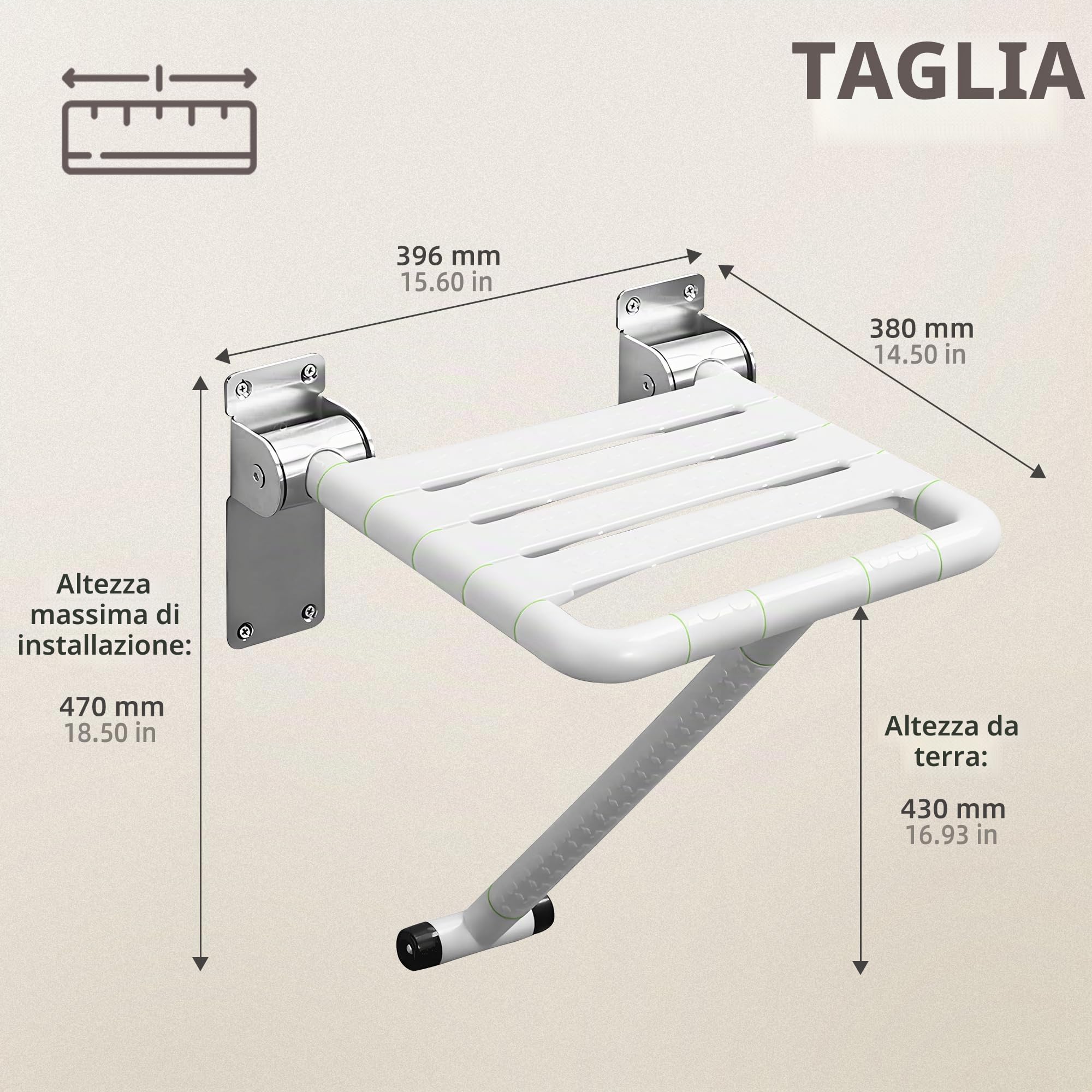 ITSOGOO Sedile per Doccia da Parete Ribaltabile con Gambe,Sedia da Doccia Antiscivolo in Acciaio Inox 304,Sgabello da Bagno per Anziani e Disabili Portata 250kg Bianco