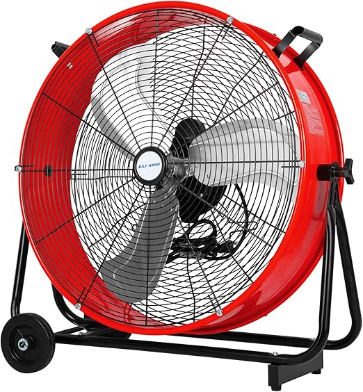BILT HARD 24" 8100 CFM High Velocity Industrial Drum Fan, 3-Speed Heavy Duty Metal Shop Fan for Warehouse, Workshops, Garage, Factory and Basement