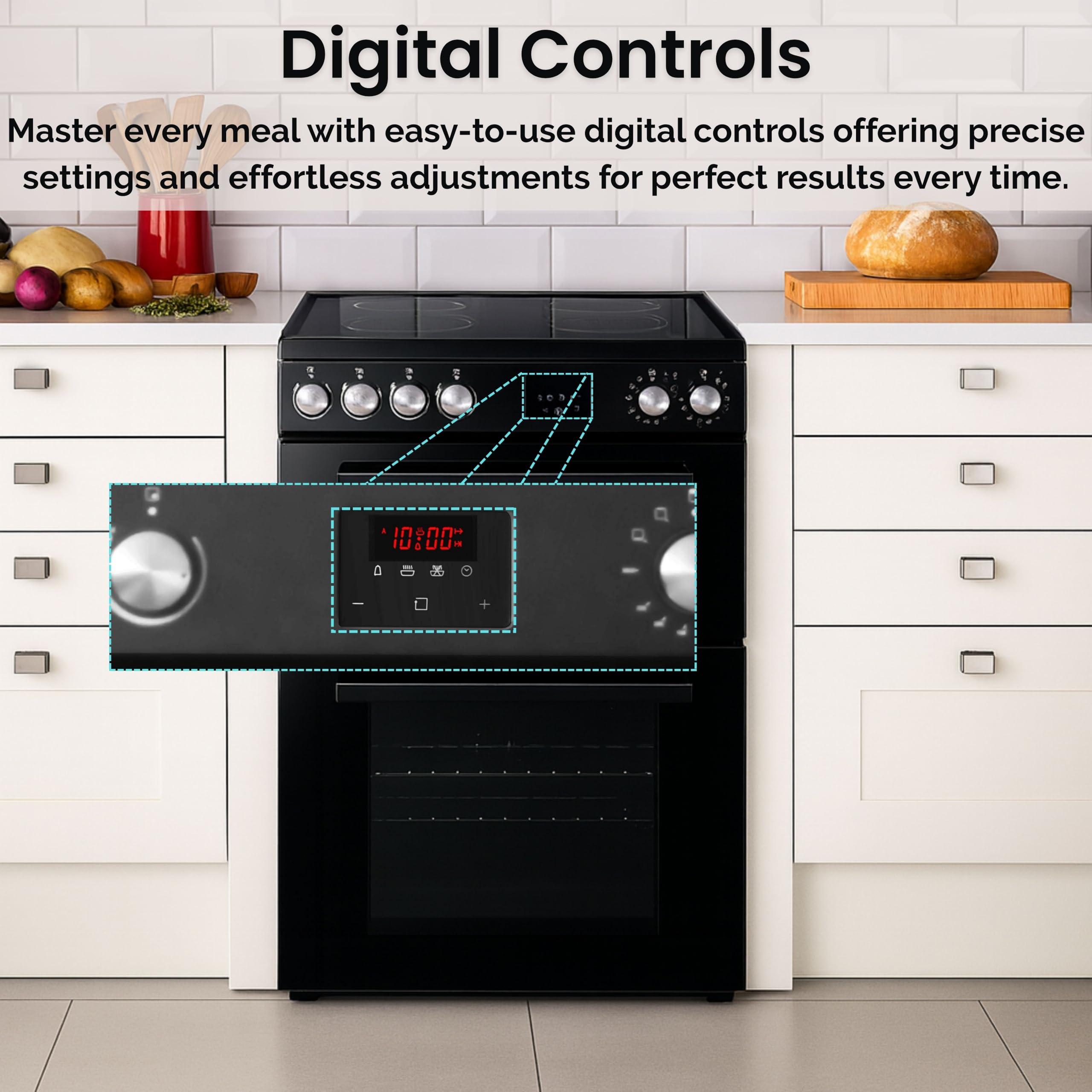 Teknix TKED64B 60cm Ceramic Double Oven Electric Cooker - Black — view 4