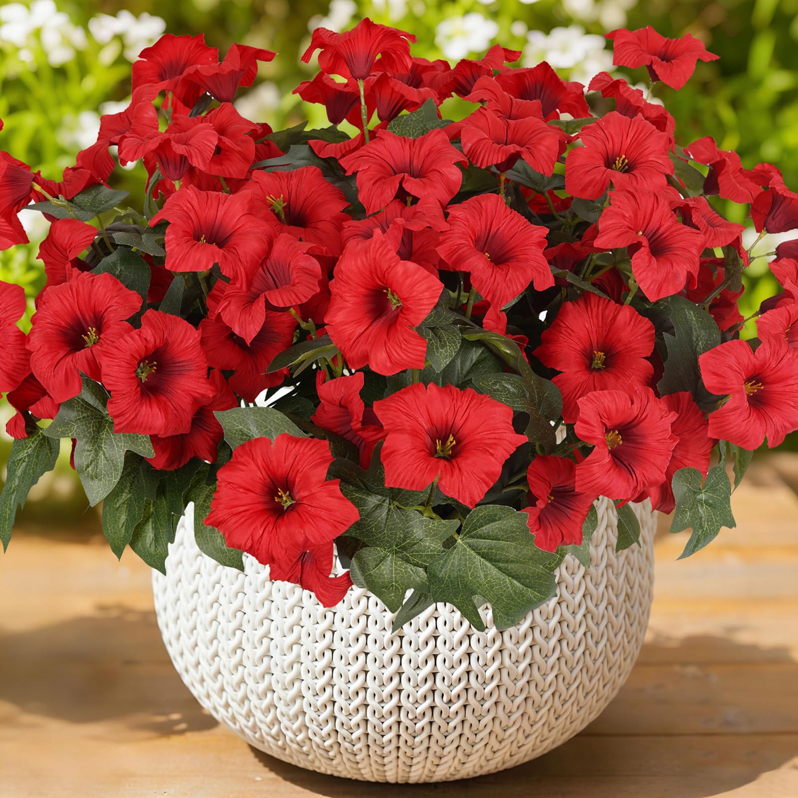 Artificial Flowers for Outdoors, Faux Petunias Spring Summer Decoration, Fake Flowers Plants UV Resistant Look Real Silk Flowers for Outside