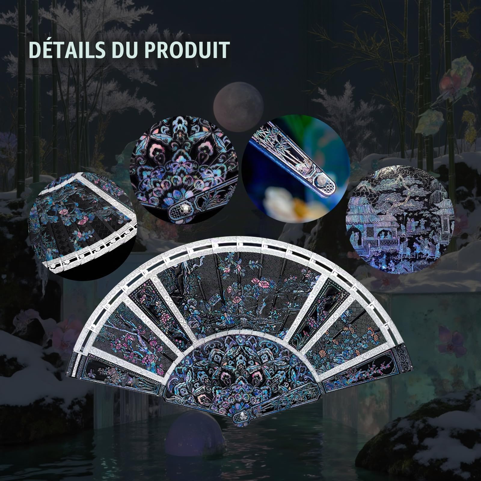 Piececool Puzzle 3D Metal Chinese Folding Fan Maquette Éventail Metal Puzzle 3D Adulte Construire de Acier Inoxydable 430,DIY Decoration, Home Decoration,Bleu