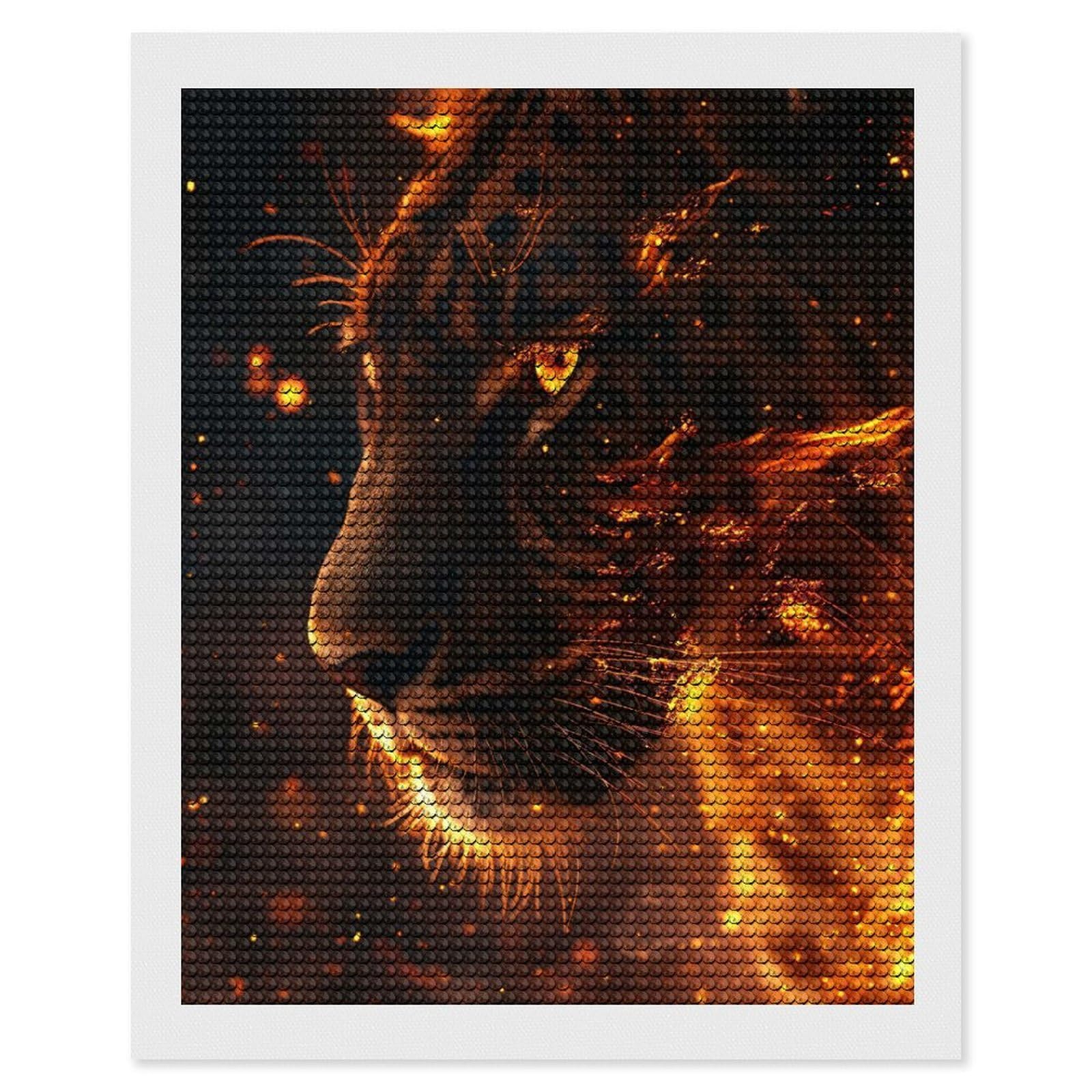Junmoney Fiery Tiger Portrait(2) Diamond Painting Set 16"x20", Stress Relief Craft, Easy to Enjoy, Vintage Style Decor, Festive Craft Gift