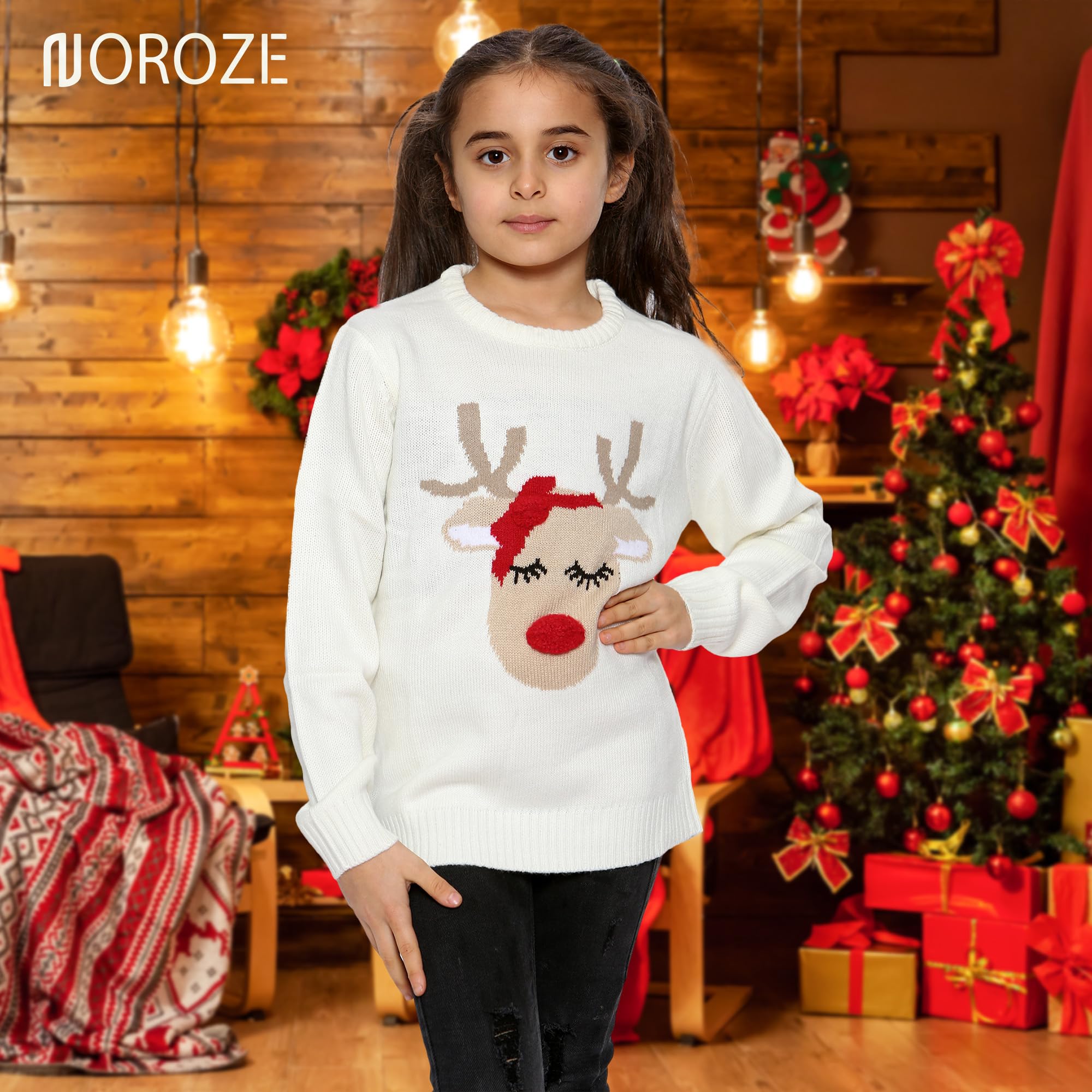 NOROZE Fille Noël 3D Pull Enfants Oiseau Renne Rétro Pullover Pull-Over
