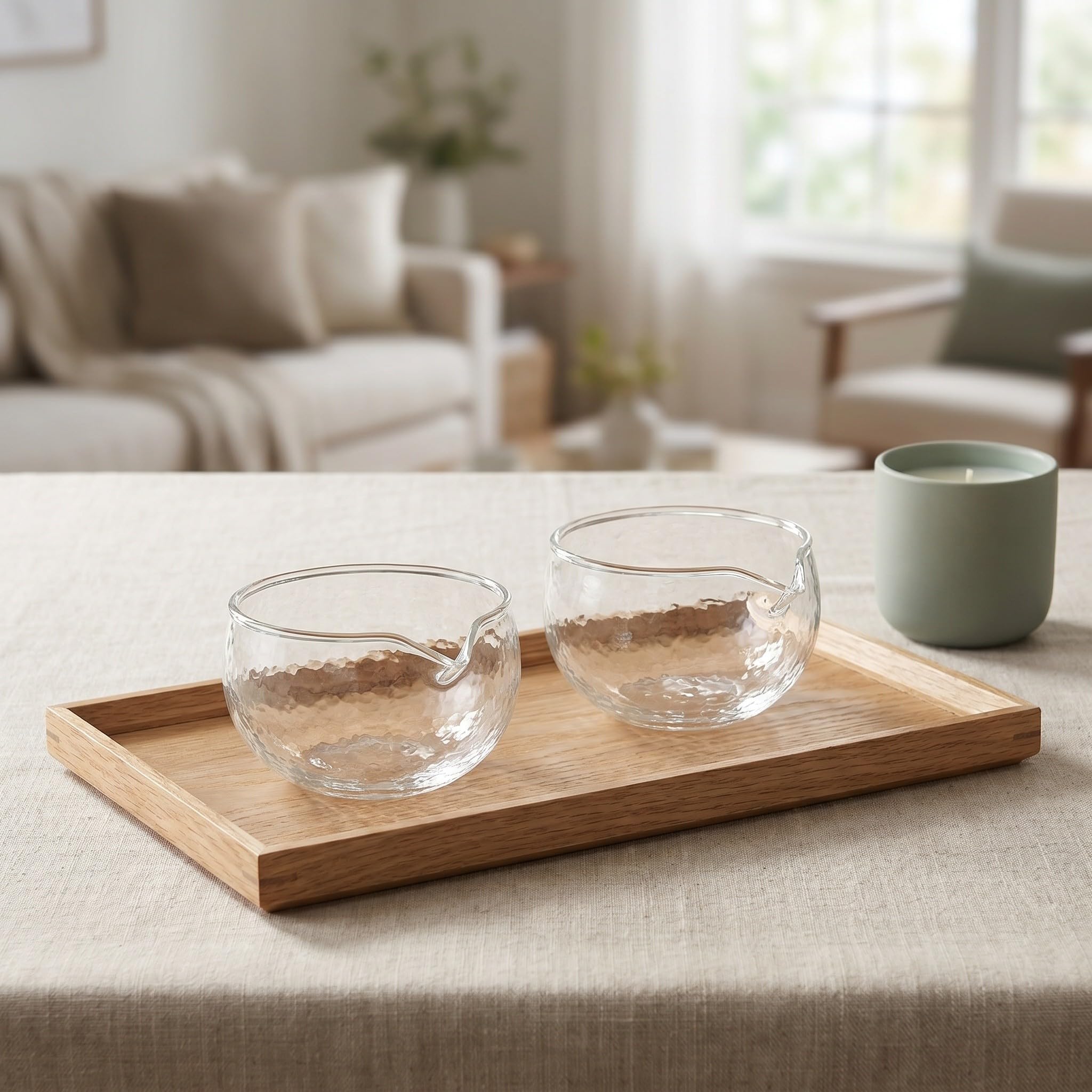 Operitacx 2 cuencos de vidrio texturizado para matcha - Chawan de vidrio borosilicato transparente de 500 ml con boquilla para verter - Cuenco de ceremonia del té de estilo japonés para uso en