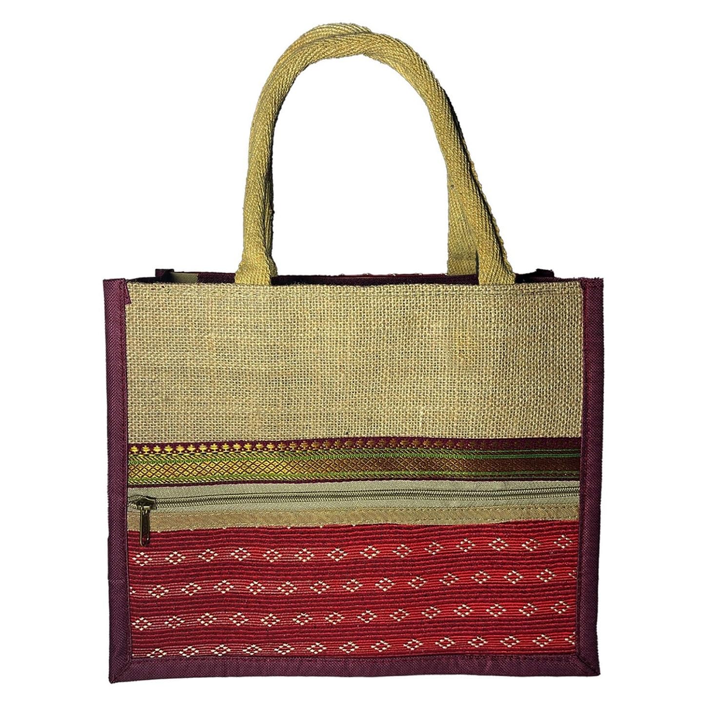 FashMade Red Jute Bag with Zipper - Spacious 10x12 Inches Multi-Purpose Daily Use Tote Regular Eco-Friendly Shopping Office Travel Bag With Zip (B0D3HYWWRG) Amazon Price History, Amazon Price Tracker