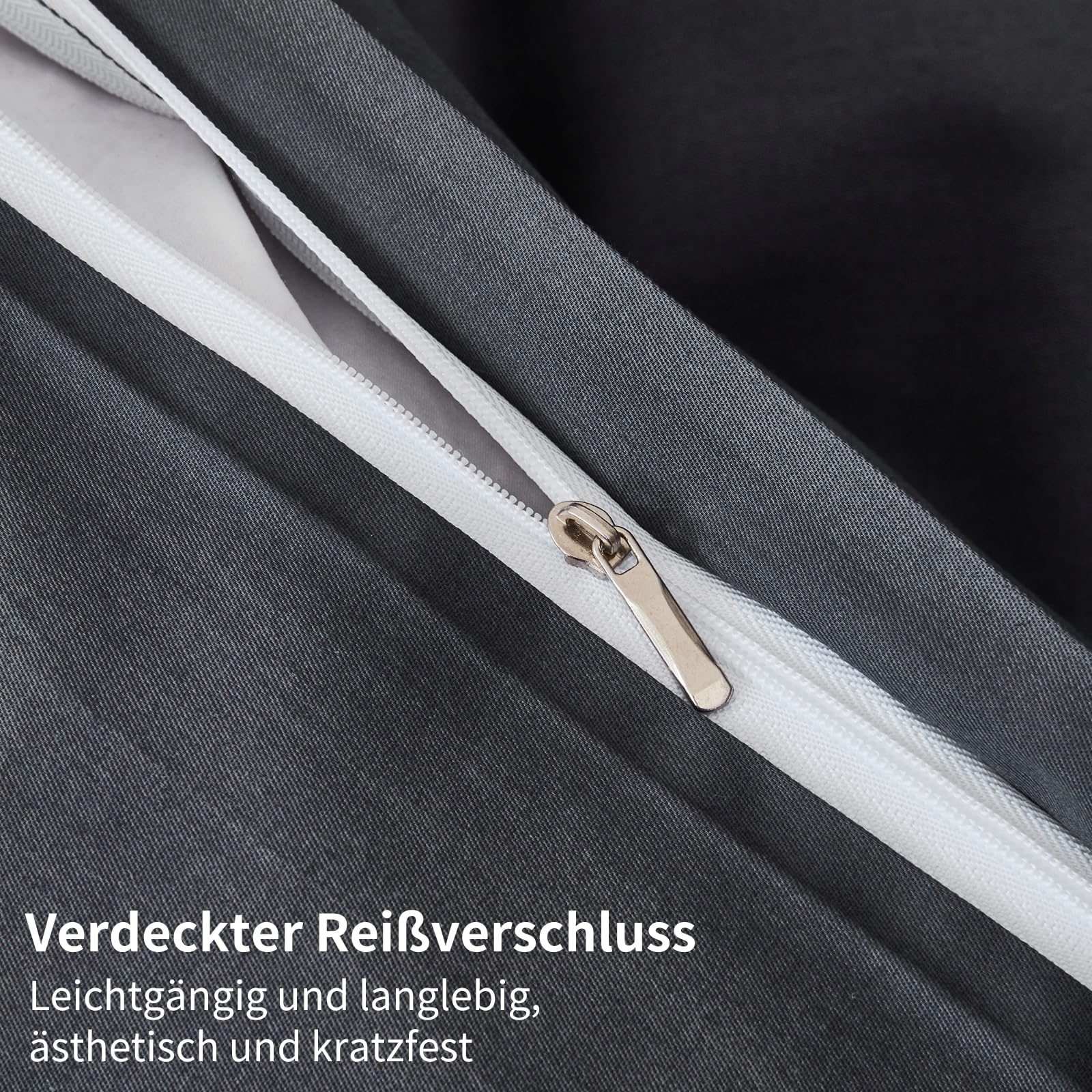 Bettwäsche 200x220 Baumwolle Grau Uni Bettwäsche 100% gekämmte Baumwolle Kühlend Glatt Glänzend Weich Atmungsaktiv Bettbezug Set 3 Teilig mit Reißverschluss und 2 Kissenbezüge 80x80 cm