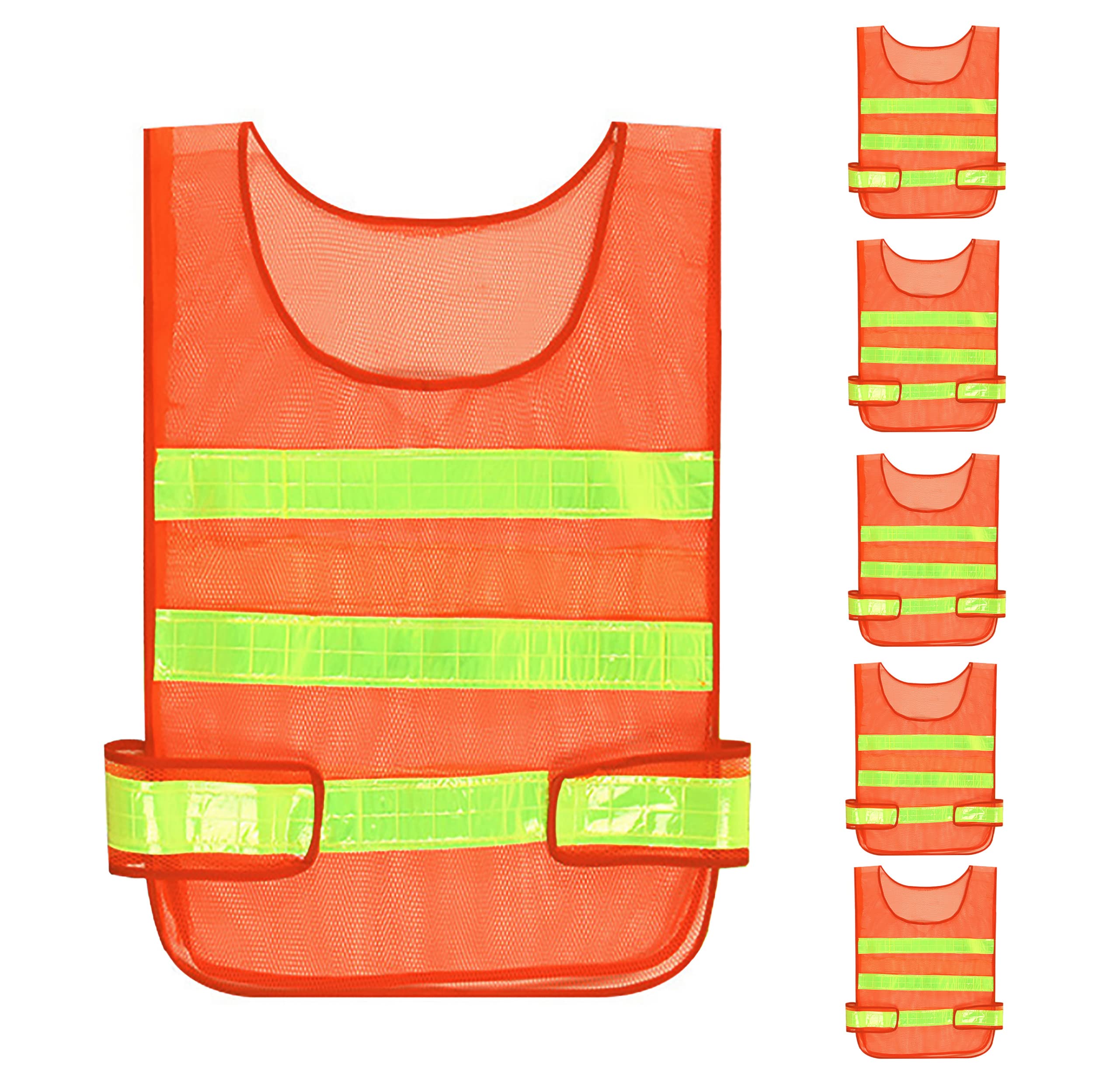Alidamo Safety Vest with Reflective Strips High Visibility Hunting Jogging Cycling Breathable Mesh Lightweight Adjustable for S-XXL Orange Red 5 pcs