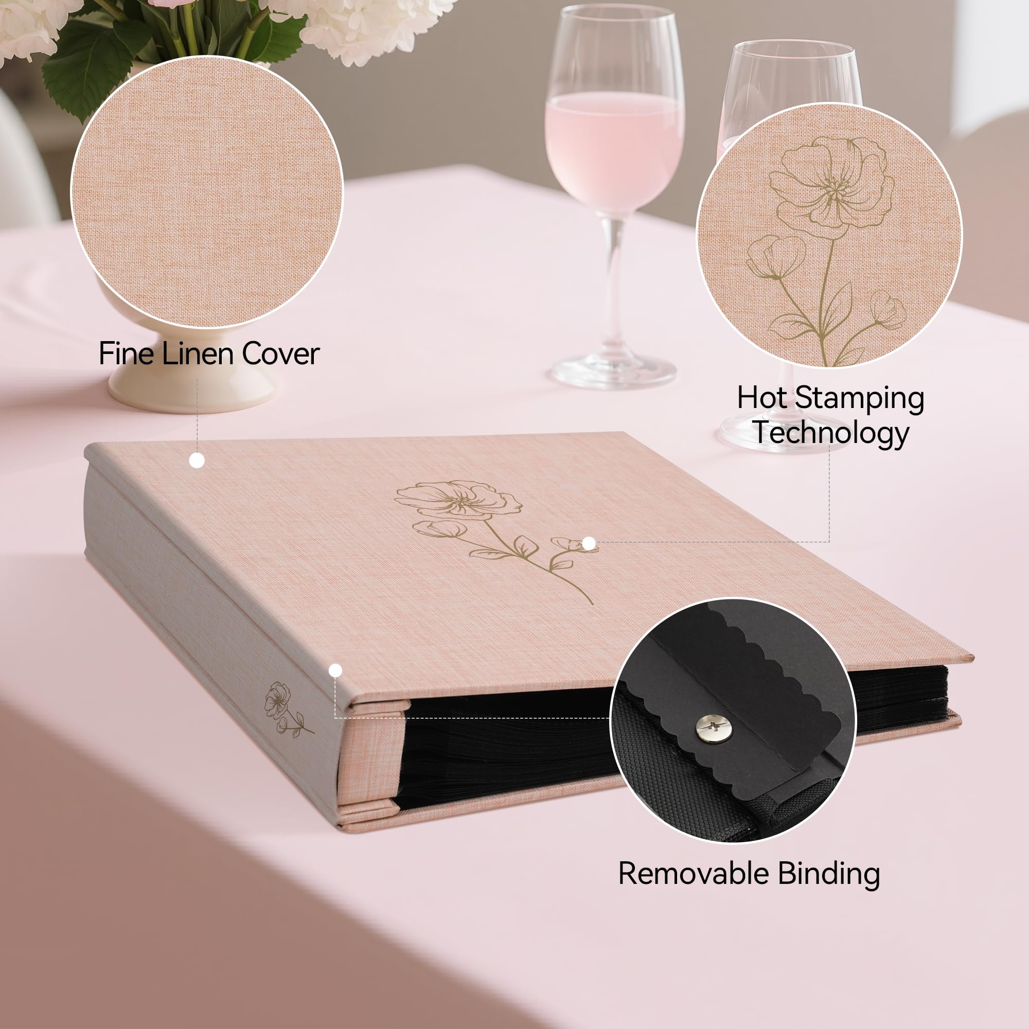 Álbum de fotos de 8 x 10 pulgadas, 100 fotos, álbum de fotos con 100 bolsillos, cubierta de tela de lino, álbum de fotos de 8 x 10 pulgadas para bodas, viajes, recuerdos familiares (rosa)