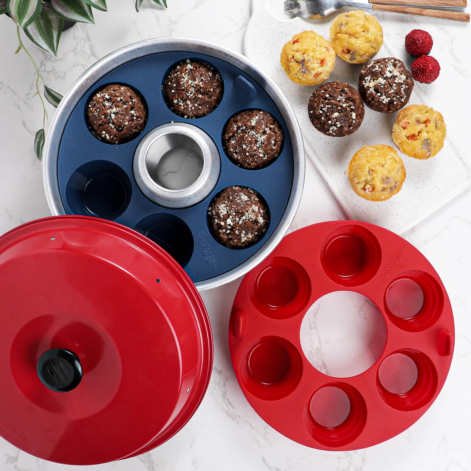 Kamehame Muffin Backform Silikon für Om-nia Muffinform Silikon 2 Stück Silikonbackform Rund Muffin Silikonform Muffinform für Campingbackofen
