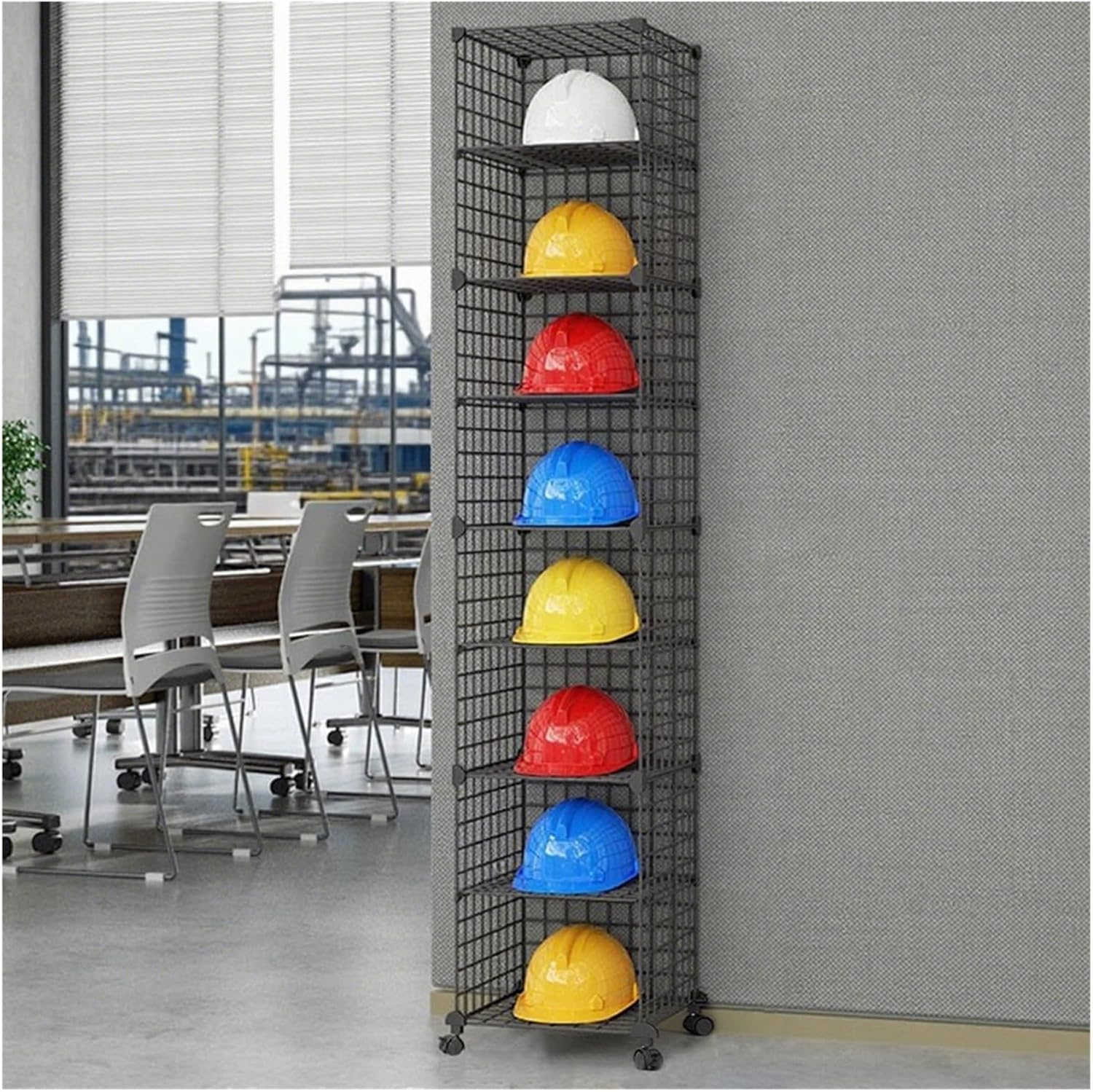Boîtes de rangement empilables pour casque de sécurité, organiseur réglable avec roues pour chantier, garage, atelier, usine – Étagère de présentation de casque