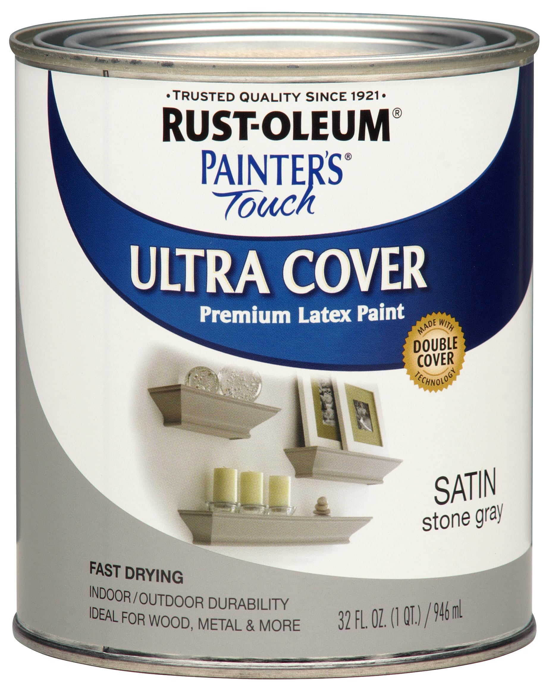 Rust-Oleum267335 Painter's Touch Latex Acrylic Paint, Satin Stone Gray 32 Fl Oz (Pack of 1)