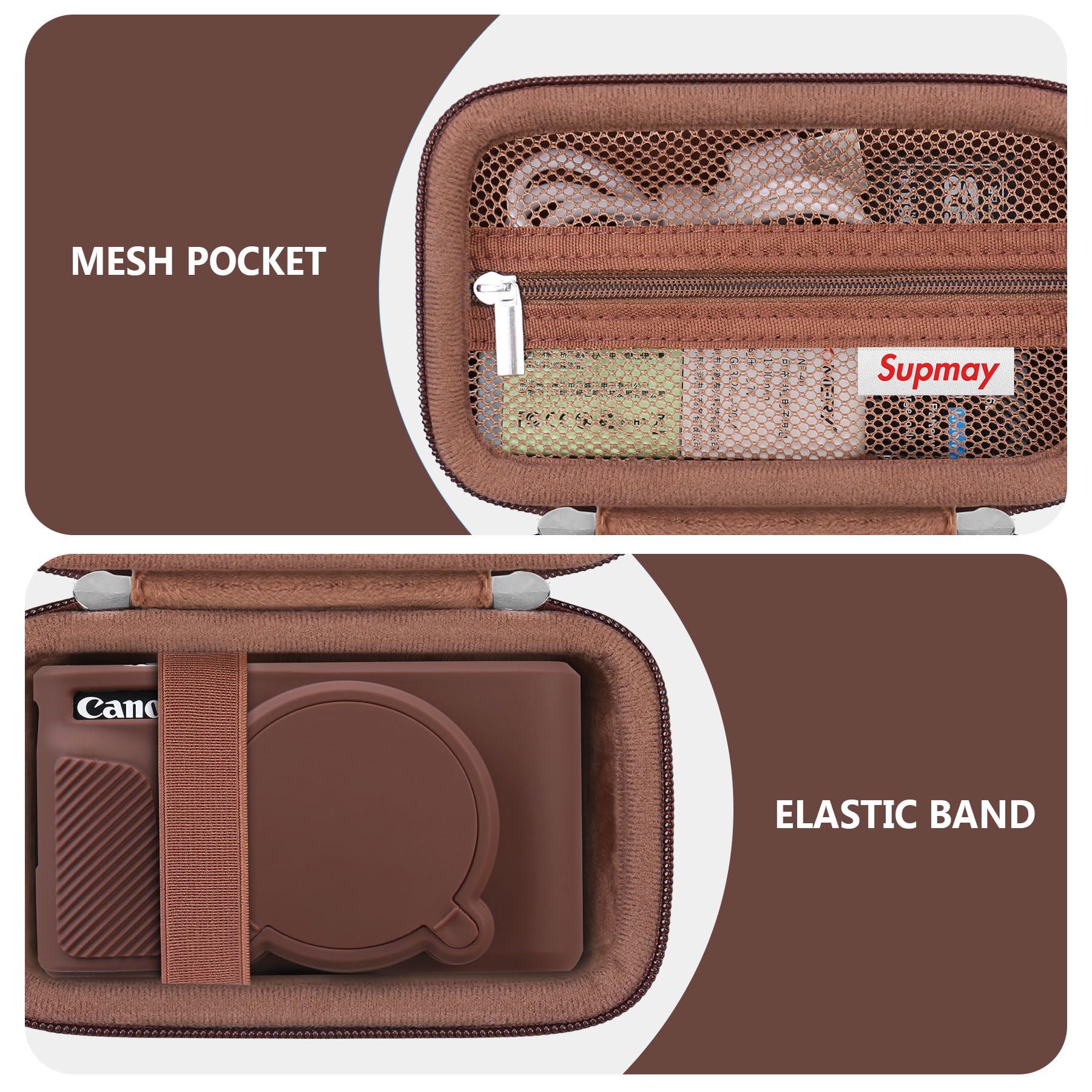 SX740 HS Kamera Fall Bundle, Schließen Sie Harte Tragetasche*1 + Silikon Kamera Case*1 EIN, Kompatibel mit Canon PowerShot SX740/SX730 HS Digitalkamera, Hüllen mit weichem Silikonhülle, Braun