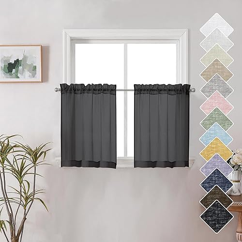 Doris - Cortinas traslúcidas de 24 pulgadas de largo, 2 piezas, cenefa negra, para sala de estar, baño, cocina y dormitorio, cortinas con bolsillos