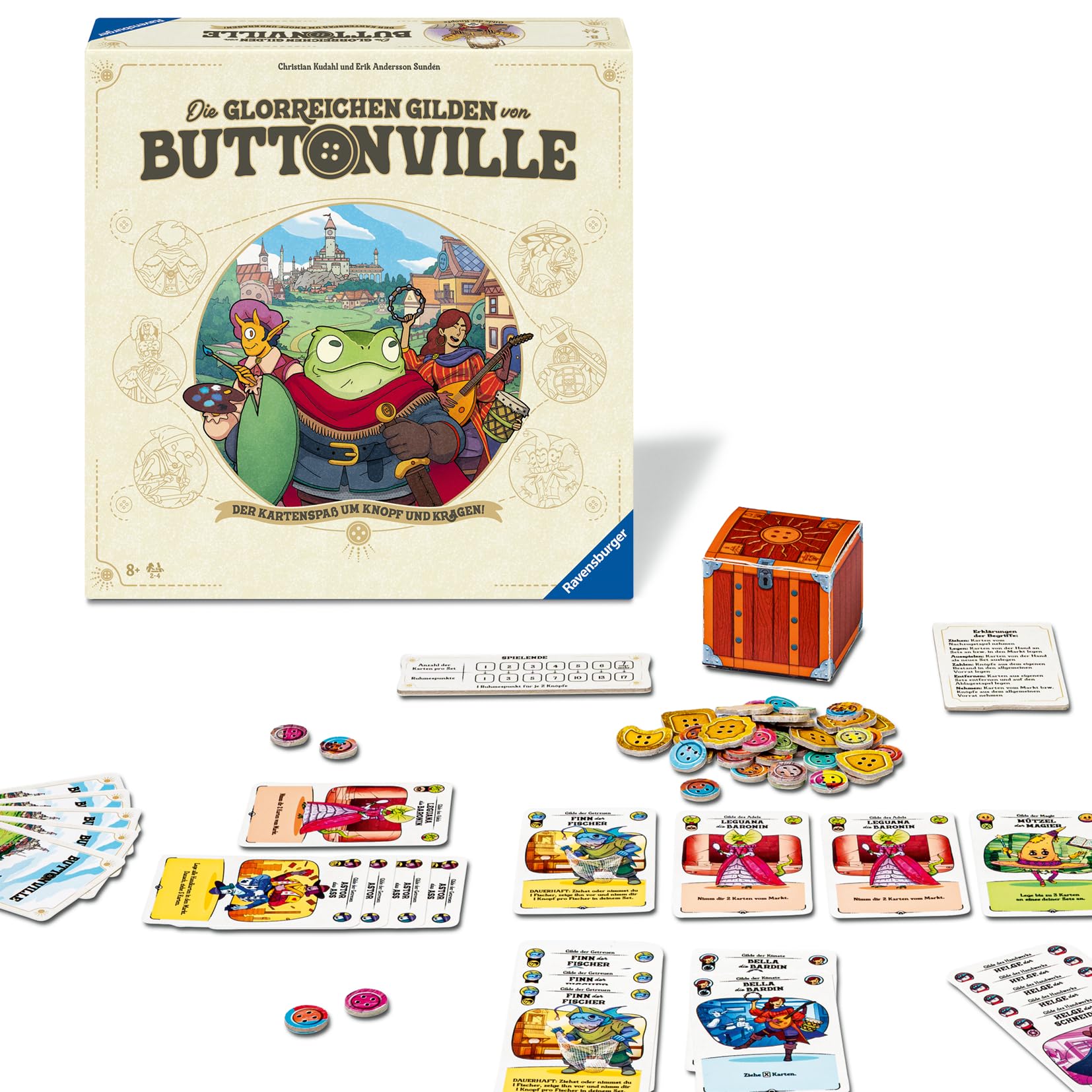 Ravensburger 24783 - Die glorreichen Gilden von Buttonville - Kartenspiel, Gesellschaftsspiel für Freunde und Familie, von 2 bis 4 Spieler ab 8 Jahren