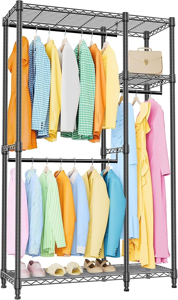 IZEUK ハンガーラック 金属製 棚付き ブラック 幅180 高194 IZEUK ハンガーラック スリム 棚付き 2つの組み合わせ 耐久性