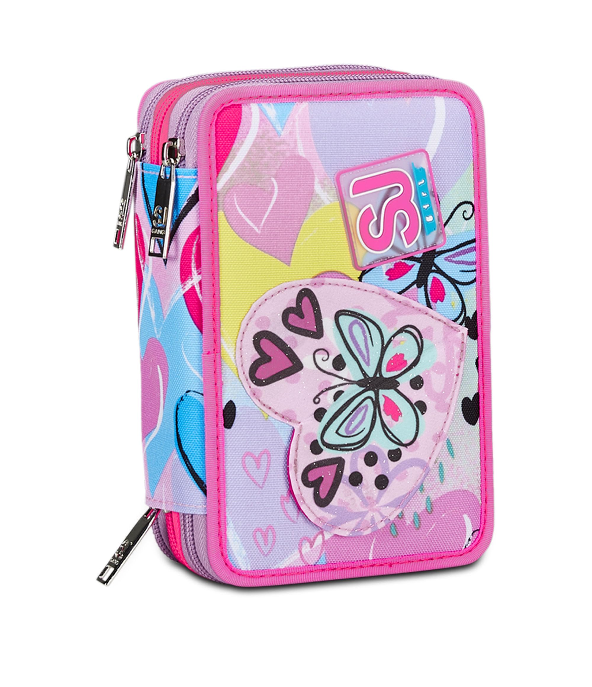 SJ Gang Astuccio Scuola 3 Zip, Rosa, Magicance, Portapenne Triplo Scomparto Completo Di Penne, Matite, Colori, Accessori Zaino, Elementari, Medie, Bambina, 30C202400-376