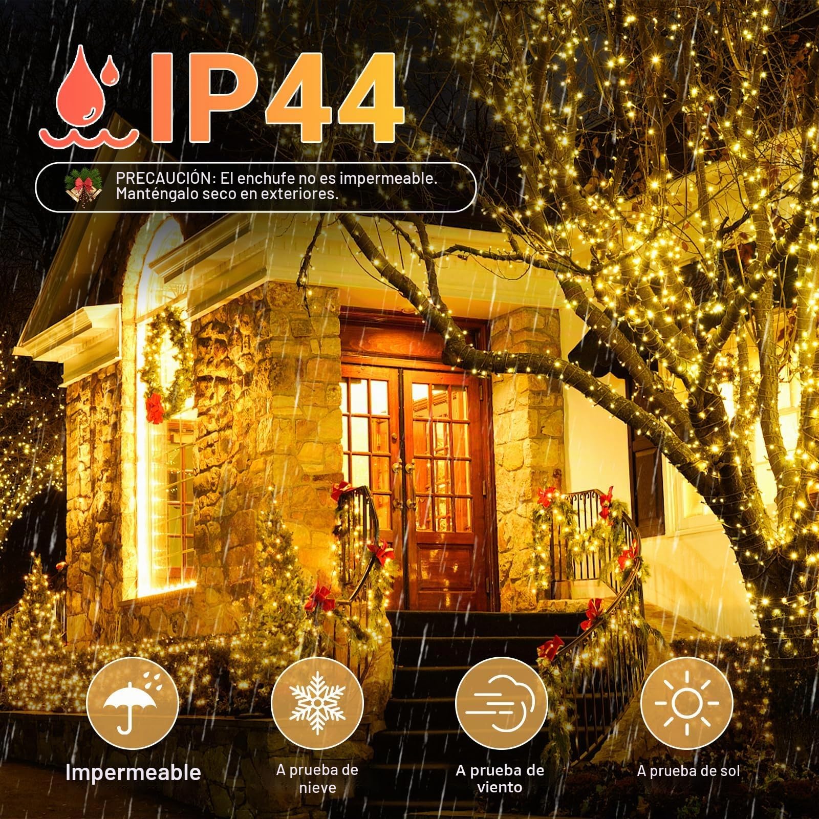 Marchpower Luces Navidad Exterior, Guirnalda Luces Exterior 20M 200LED | Blanco Cálido, Impermeable,Cadena Luces 8 Modos,Función de Memoria Control Remoto para Decoración Fiesta Casa Patio Jardín