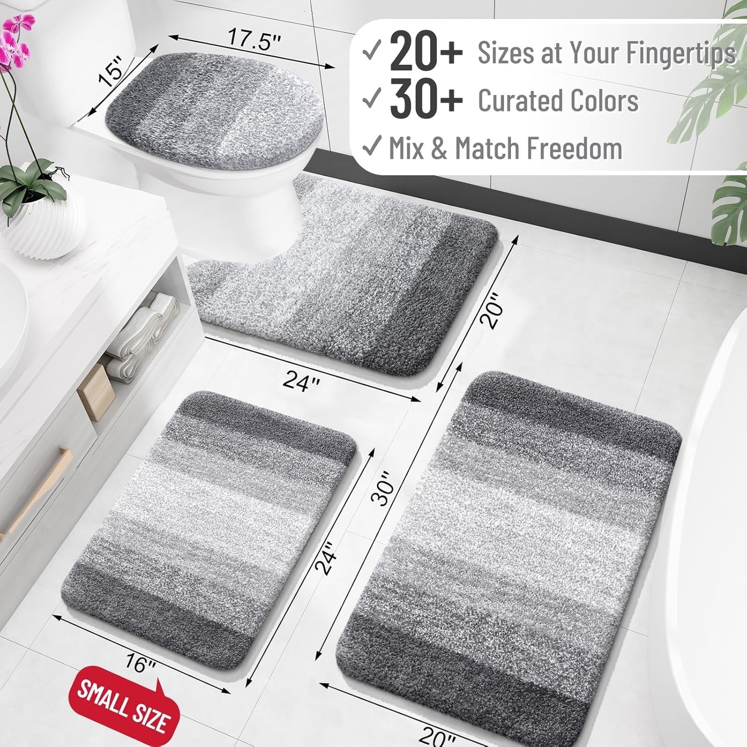 Tappeto Bagno Antiscivolo 60 x 110 cm, Tappetino Doccia Super Assorbente in Microfibra Morbido, Lavabile in Lavatrice, Design Moderni per Bagno, Cucina o Lavandino(Gray,59"x 24")