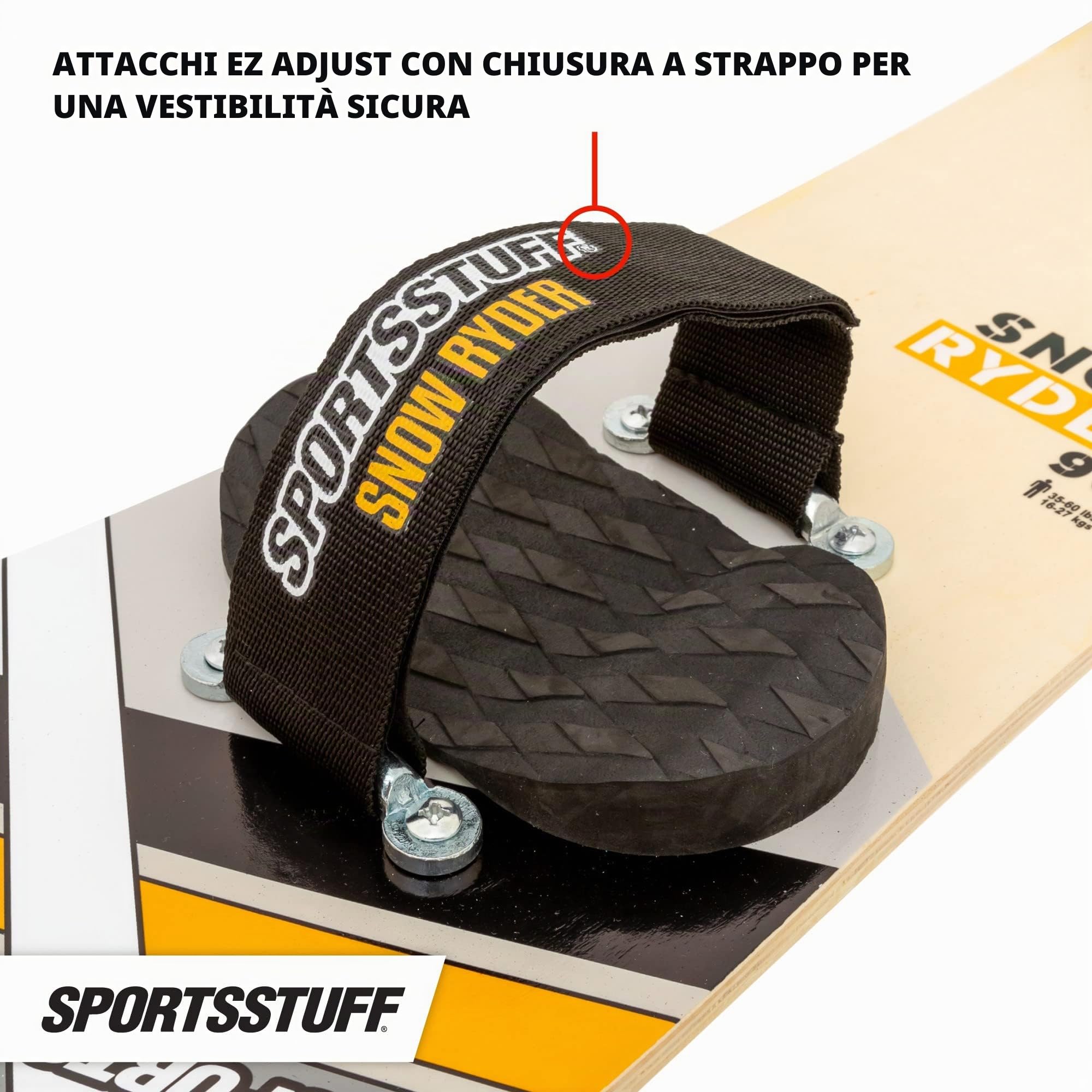 SportsStuff Snowboard Ryder in Legno Duro con attacchi in Velcro, Multiplo