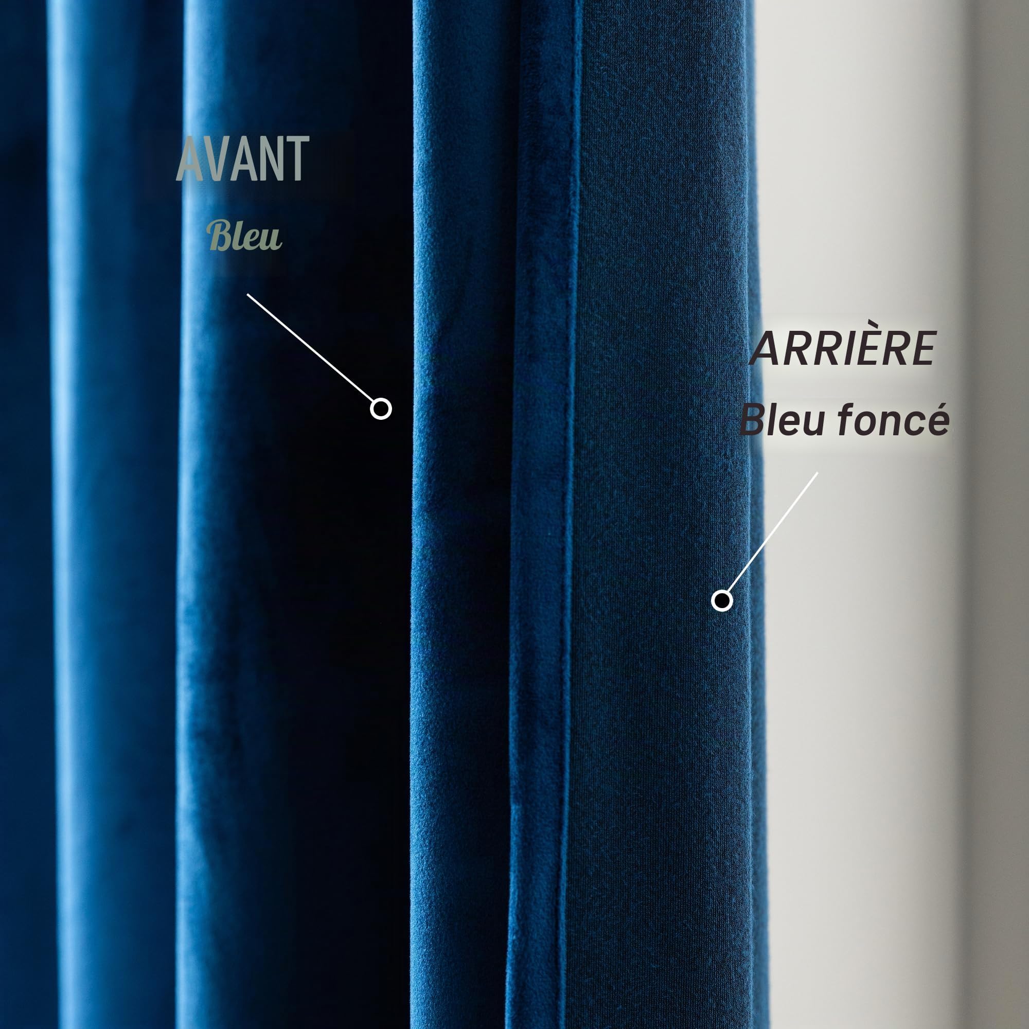 GIRASOLE HOME Paire de rideaux Adélaïde doux occultants thermiques en velours 2 panneaux de 140 x 240 cm avec œillets bleu