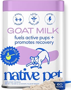 Native Pet Goat Milk Powder - Dog Food Topper for Active Dogs - Post-Activity Recovery, Energy, Immune Support, Hydration & Bone Health - Whole Goat Milk with MCTs & Essential Minerals - 60 Scoops