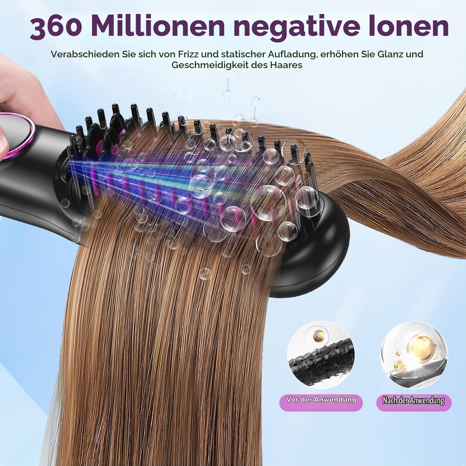 Glättbürste Keramik, Professioneller Glätteisen & Haarbürste, Haarglätter Bürste 9 Temperaturen, Ionen Haarglätterbürste, Schnelles Aufheizen, 140-220℃, LCD-Display, Anti-Verbrühungs