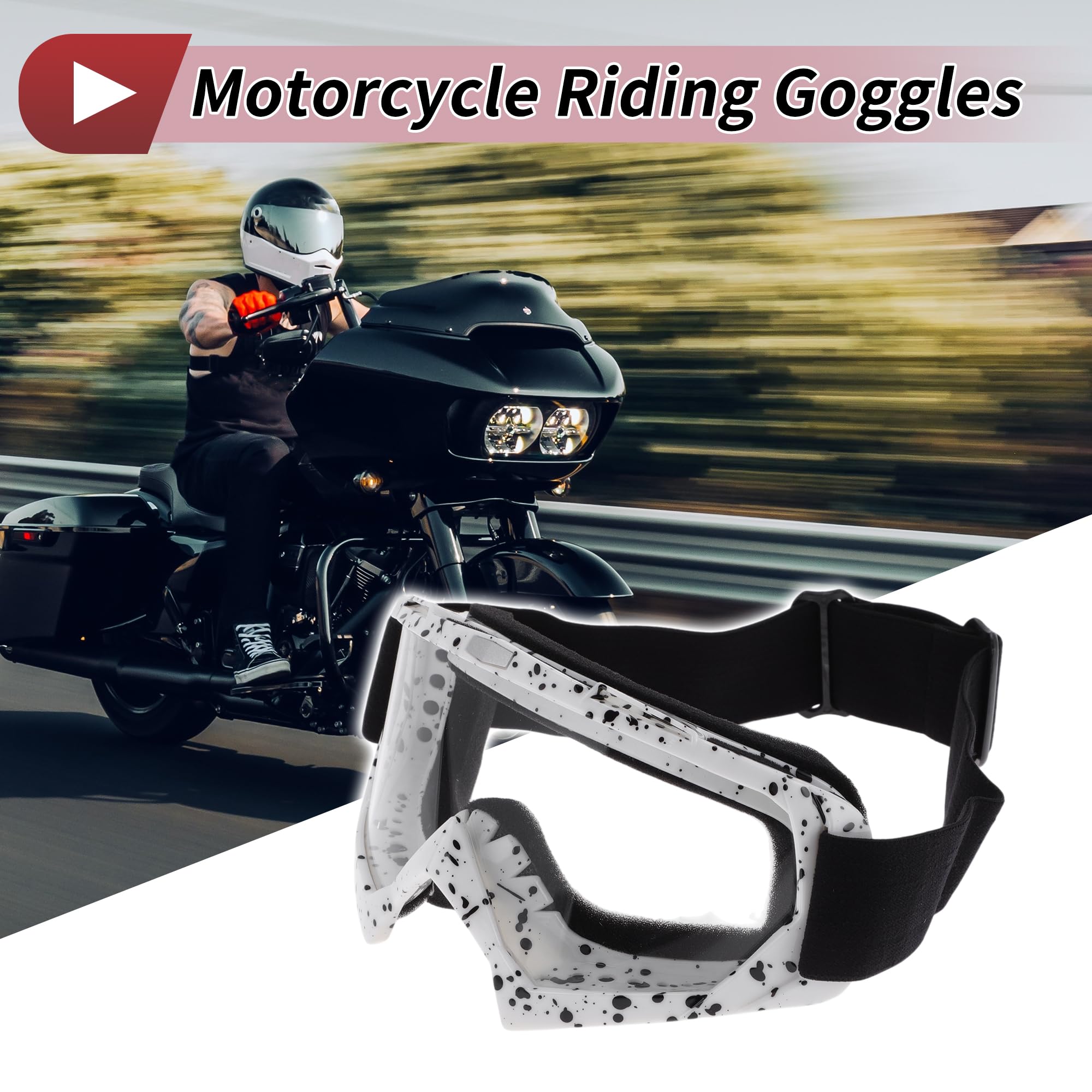 1 Par Occhiali Da Motociclista PC TPU Occhiali Da Ciclismo Lente Trasparente Montatura Bianca E Nera