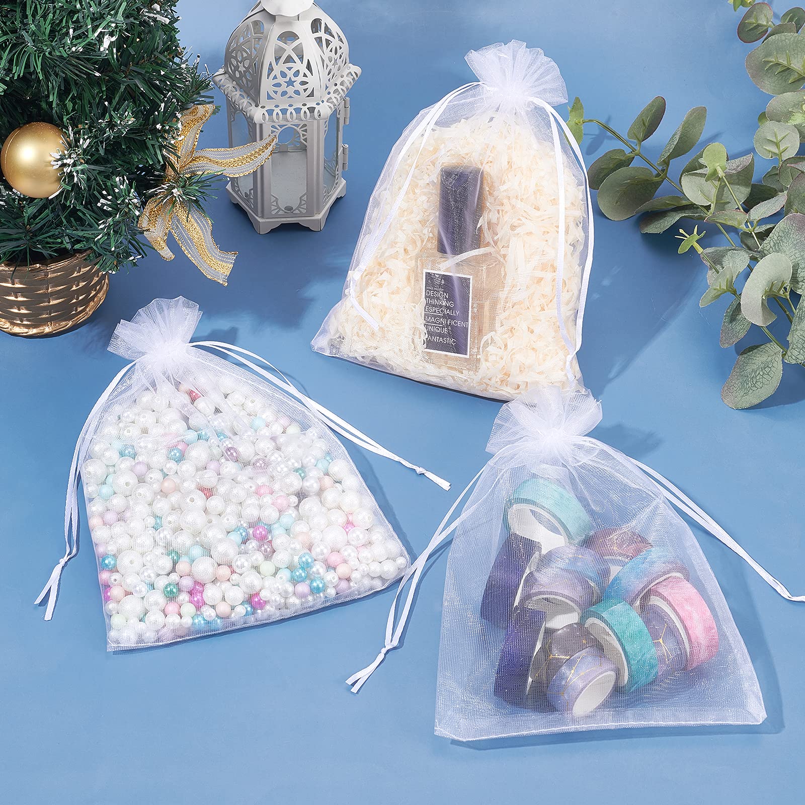 50/100 pezzi Sacchetti regalo rotondi in organza con diametro di