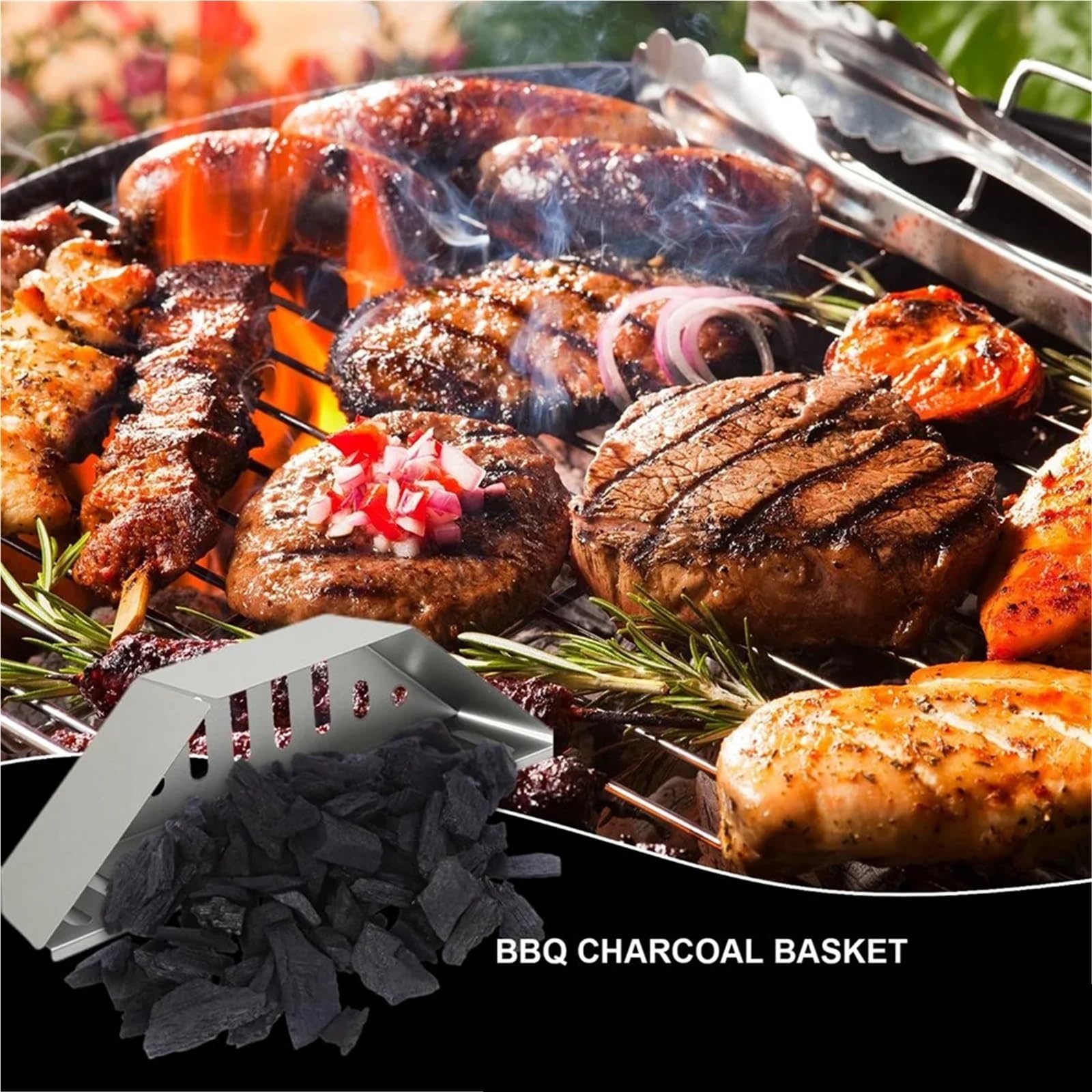 Holzkohlekorb aus Edelstahl, Holzkohlebehälter, Kohlebrikett-Grillkörbe (2 Stück)