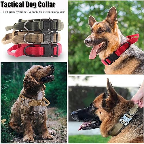 Miniatura 7 de Collar táctico para perro, collar ajustable de nailon para entrenamiento militar con mango de control y hebilla metálica de liberación rápida pesada